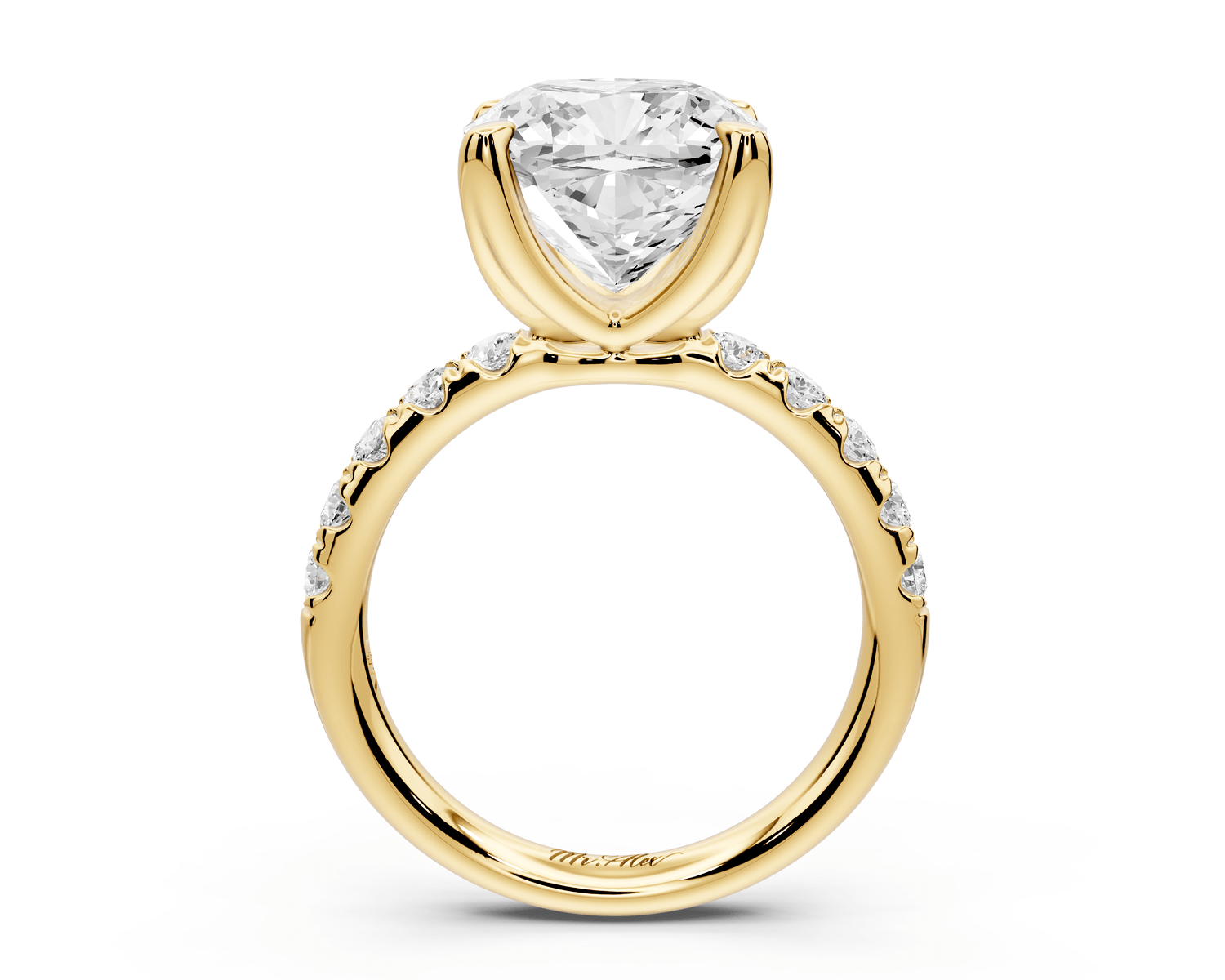 Valeria - 5ct 14k yellow gold cushion Scalloped Pavé Half Band Engagement Ring - Mr. Alex Jewelry
