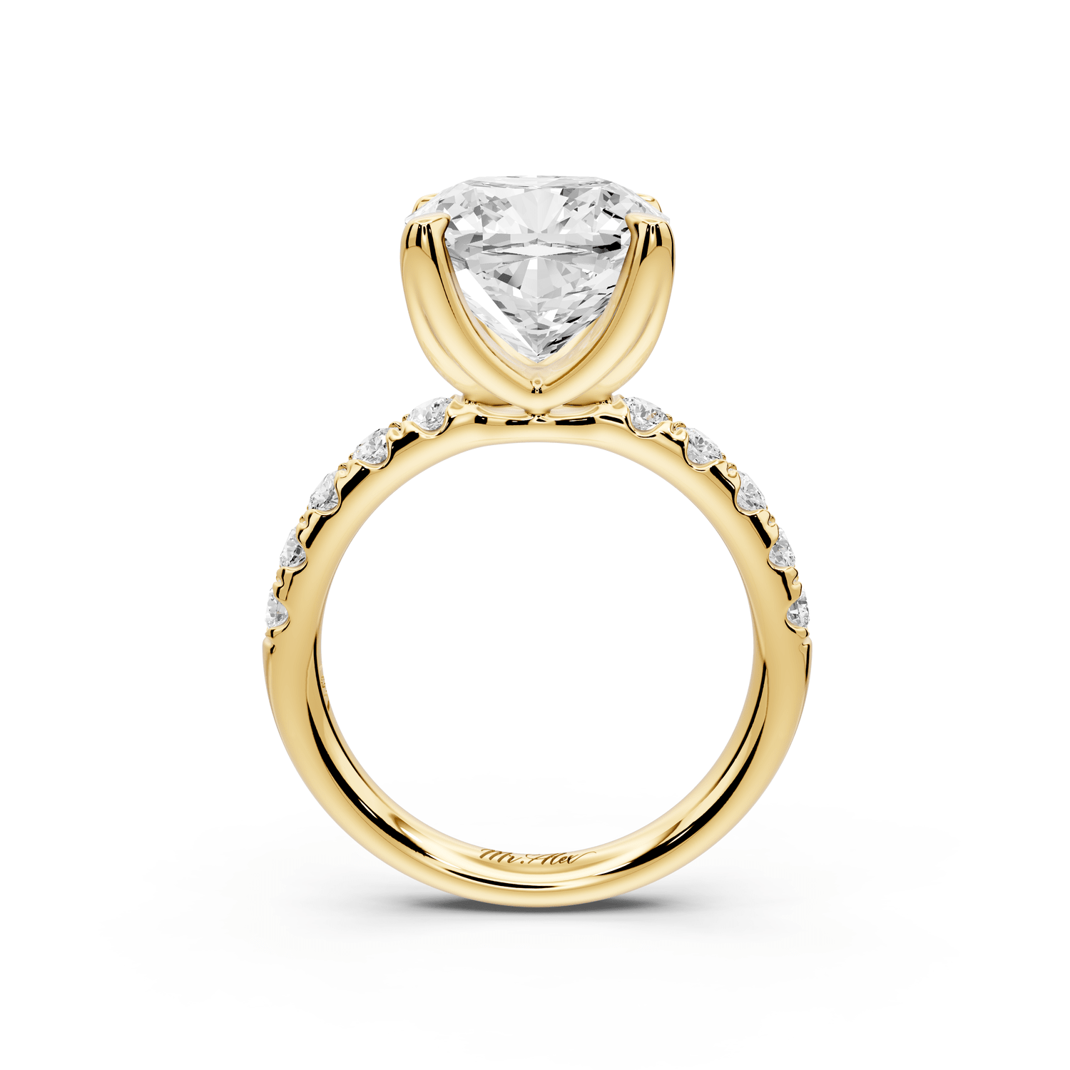 Valeria - 5ct 14k yellow gold cushion Scalloped Pavé Half Band Engagement Ring - Mr. Alex Jewelry