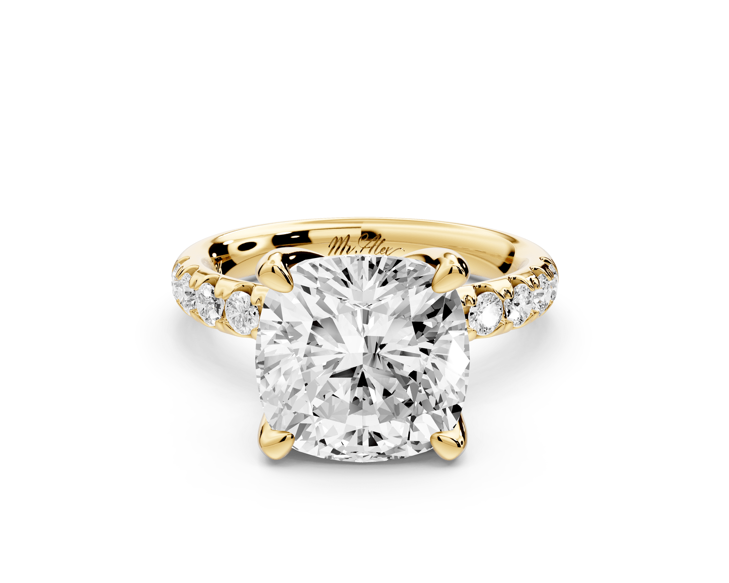 Valeria - 5ct 14k yellow gold cushion Scalloped Pavé Half Band Engagement Ring - Mr. Alex Jewelry