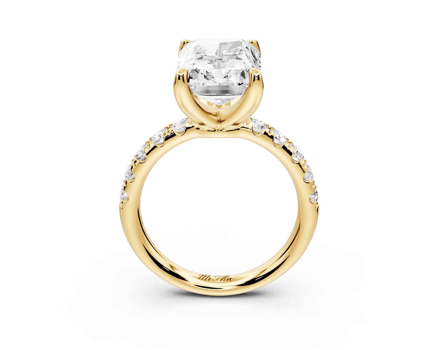 Valeria - 5ct 14k yellow gold radiant Scalloped Pavé Half Band Engagement Ring - Mr. Alex Jewelry