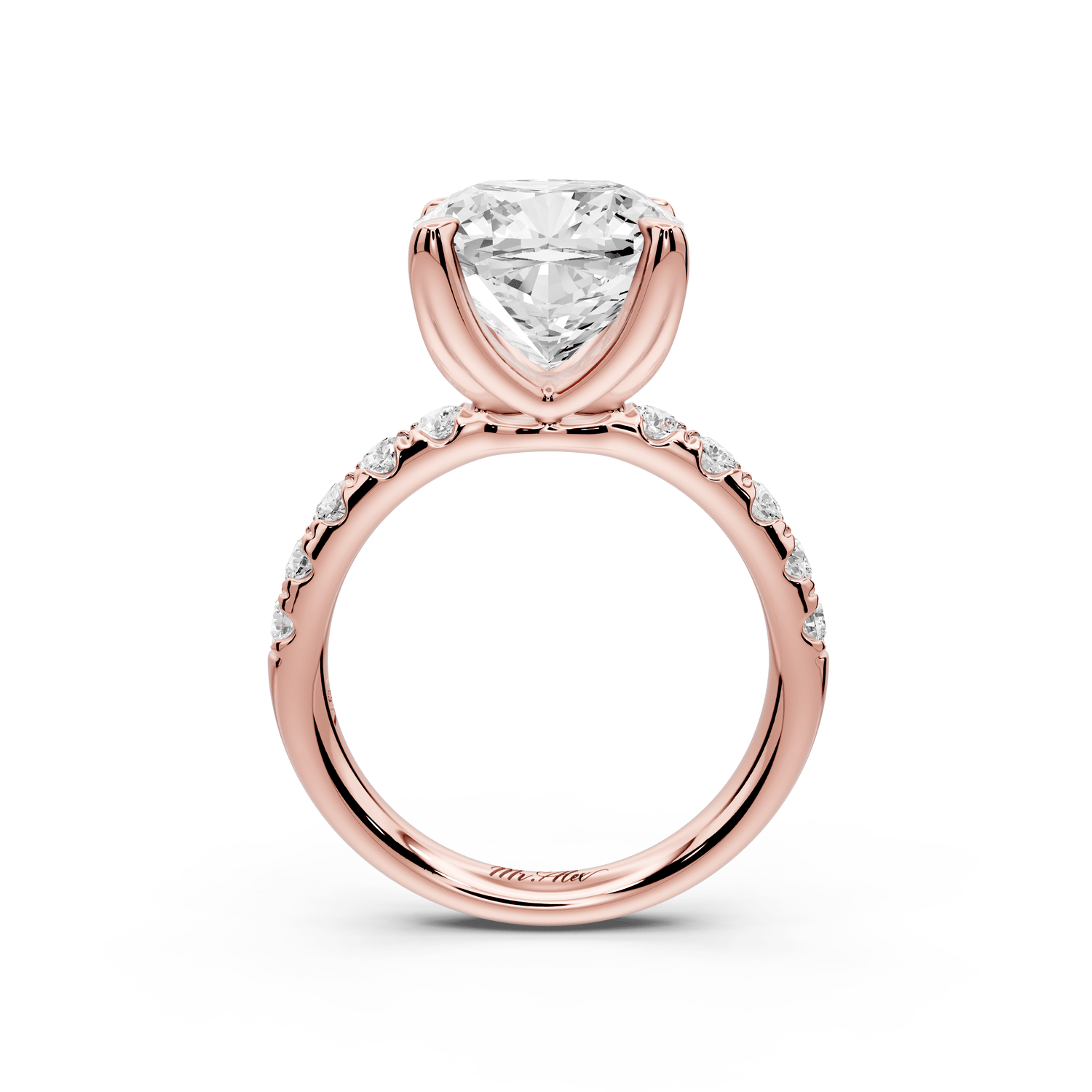 Valeria - 5ct 18k rose gold cushion Scalloped Pavé Half Band Engagement Ring - Mr. Alex Jewelry