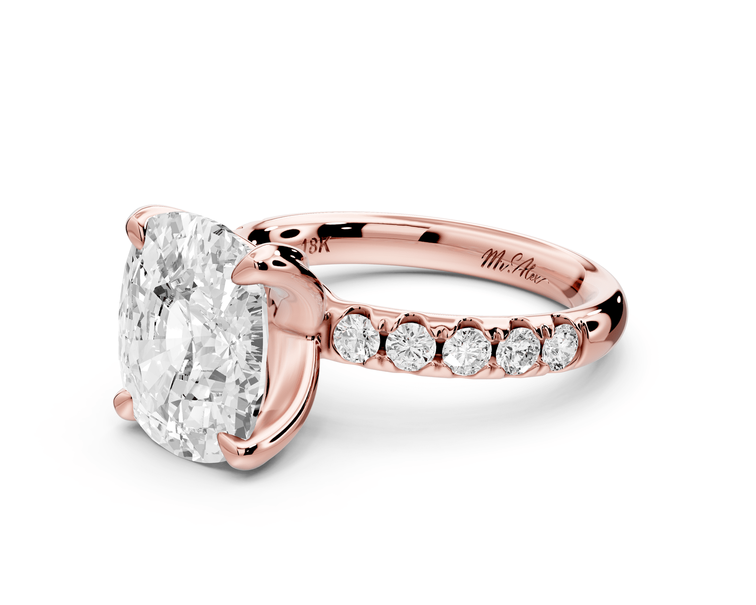 Valeria - 5ct 18k rose gold ecushion Scalloped Pavé Half Band Engagement Ring - Mr. Alex Jewelry