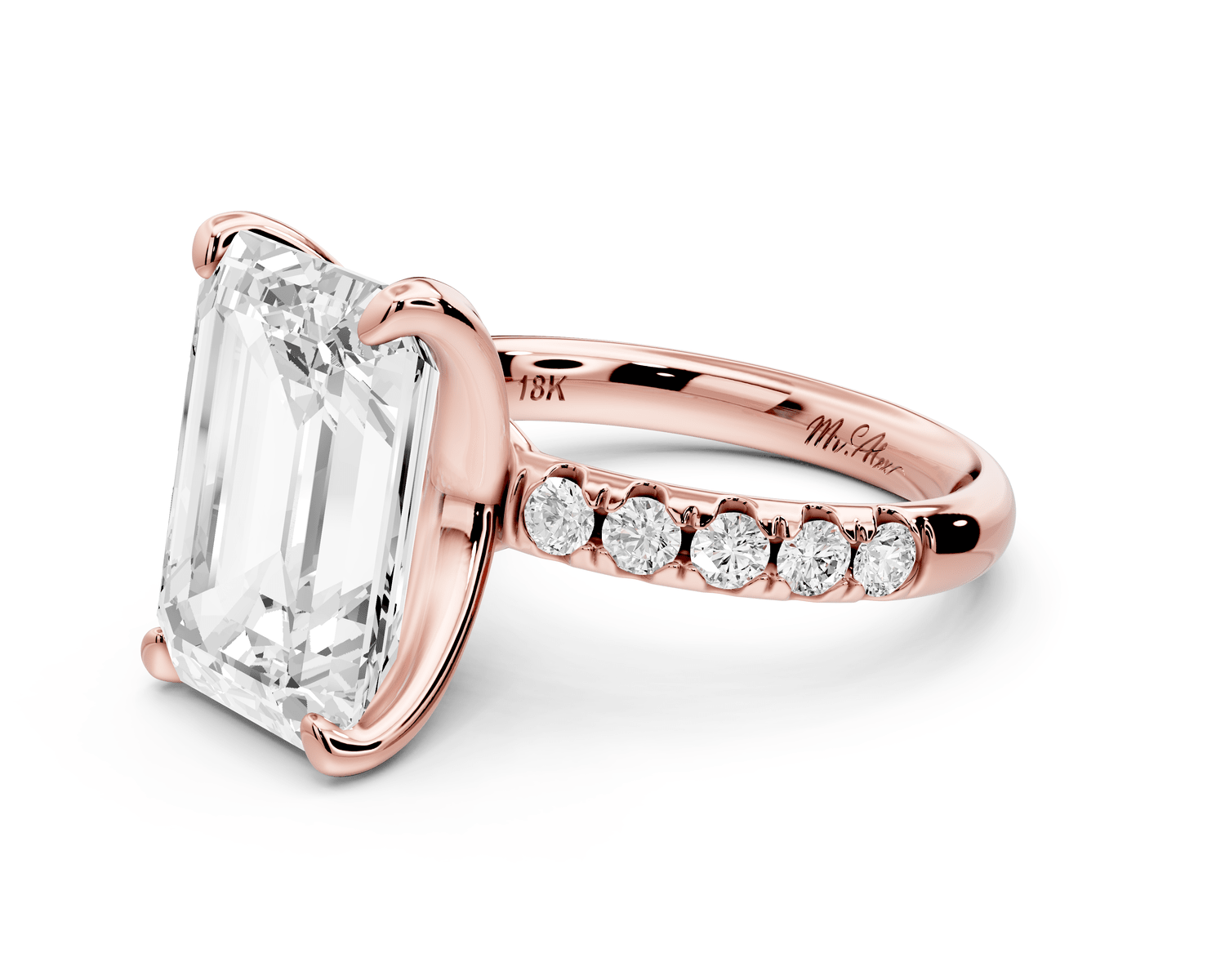 Valeria - 5ct 18k rose gold emerald Scalloped Pavé Half Band Engagement Ring - Mr. Alex Jewelry
