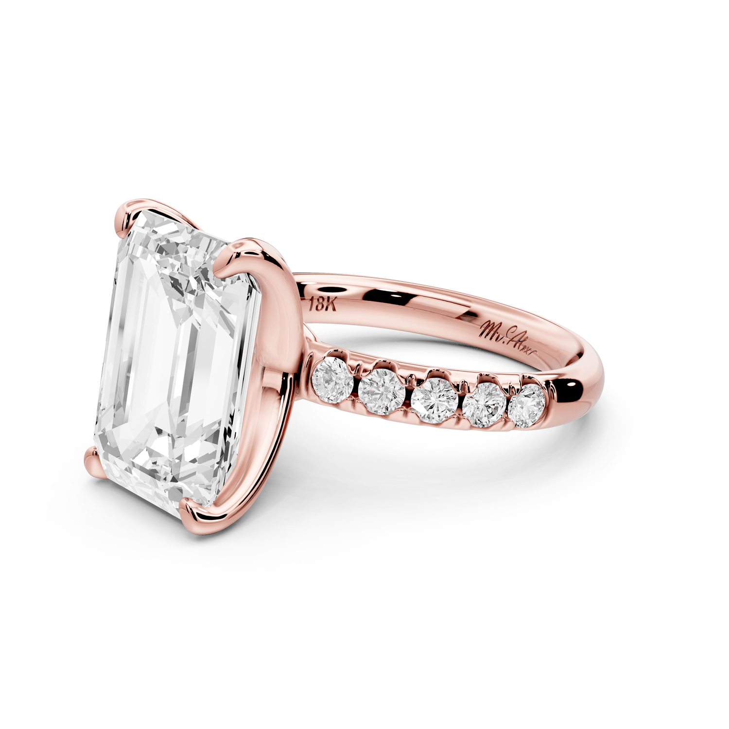 Valeria - 5ct 18k rose gold emerald Scalloped Pavé Half Band Engagement Ring - Mr. Alex Jewelry