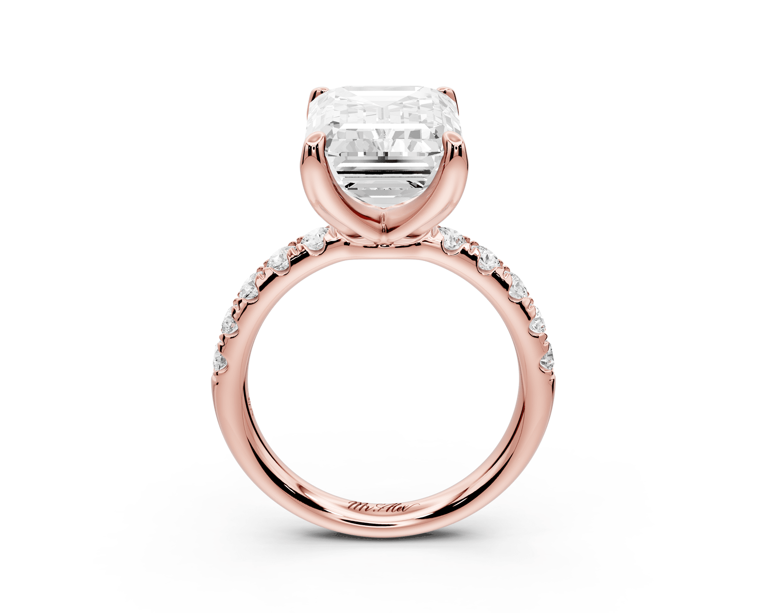 Valeria - 5ct 18k rose gold emerald Scalloped Pavé Half Band Engagement Ring - Mr. Alex Jewelry