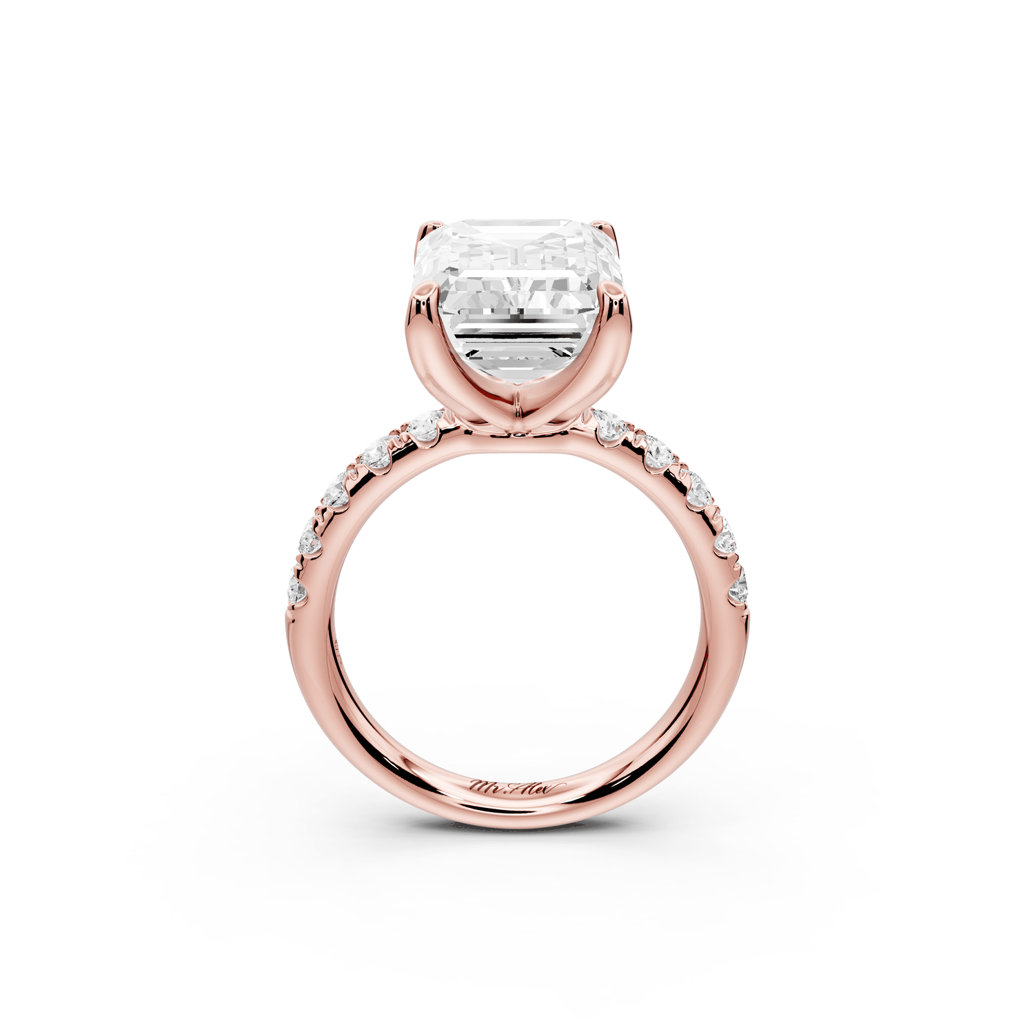 Valeria - 5ct 18k rose gold emerald Scalloped Pavé Half Band Engagement Ring - Mr. Alex Jewelry
