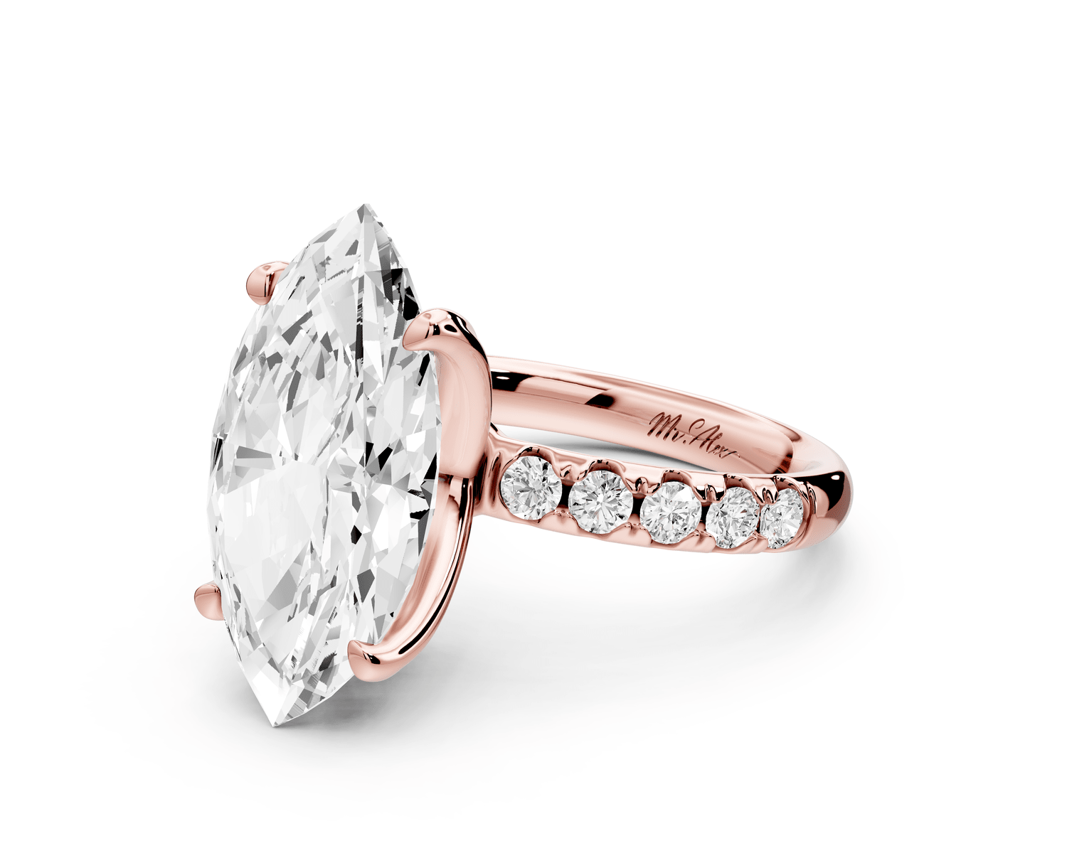 Valeria - 5ct 18k rose gold marquise Scalloped Pavé Half Band Engagement Ring - Mr. Alex Jewelry