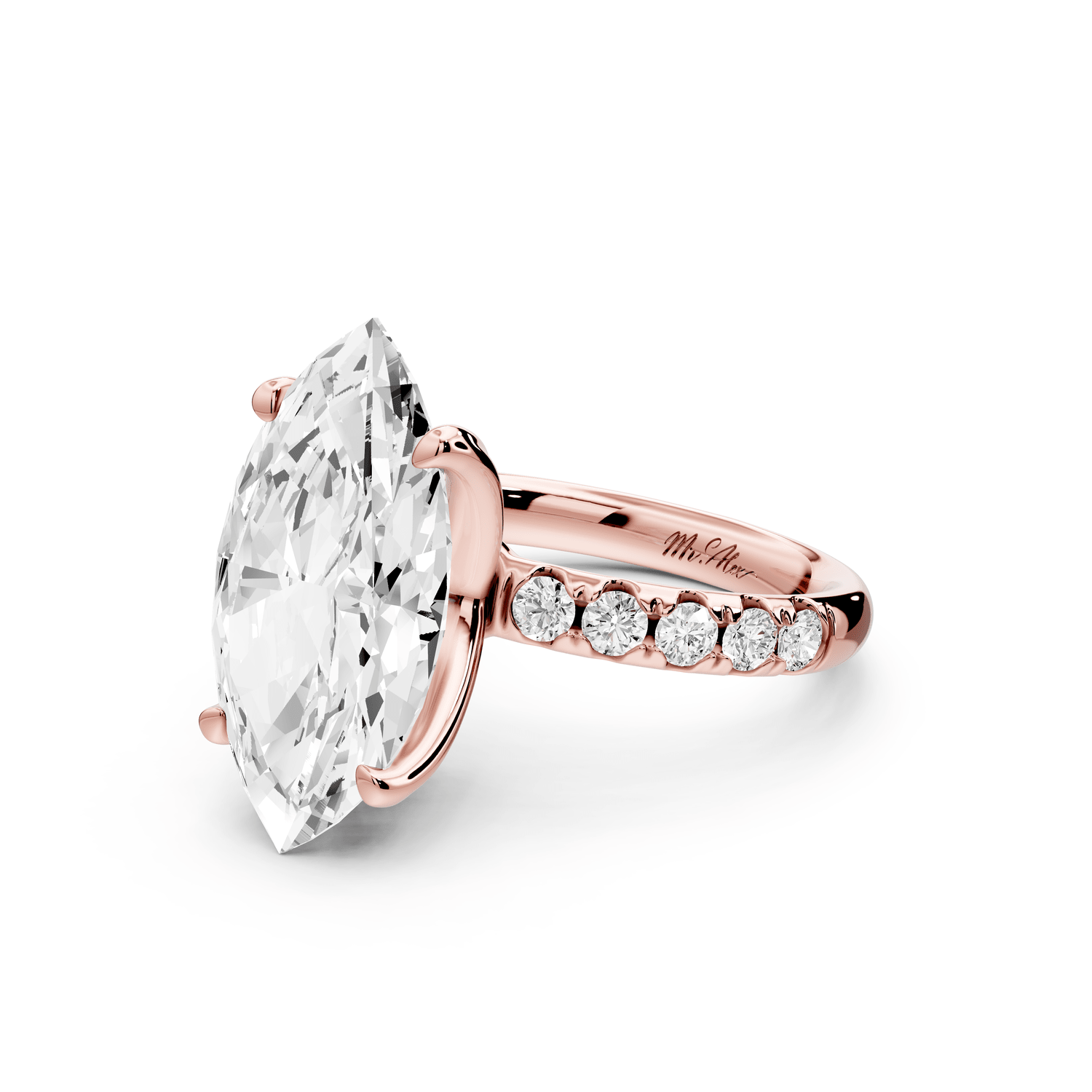 Valeria - 5ct 18k rose gold marquise Scalloped Pavé Half Band Engagement Ring - Mr. Alex Jewelry