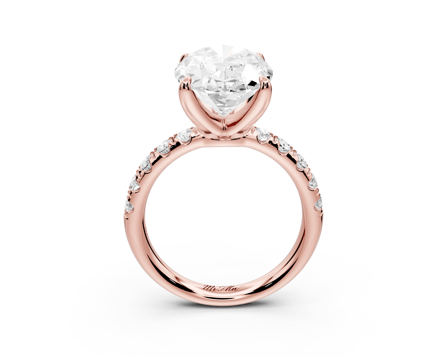 Valeria - 5ct 18k rose gold oval Scalloped Pavé Half Band Engagement Ring - Mr. Alex Jewelry