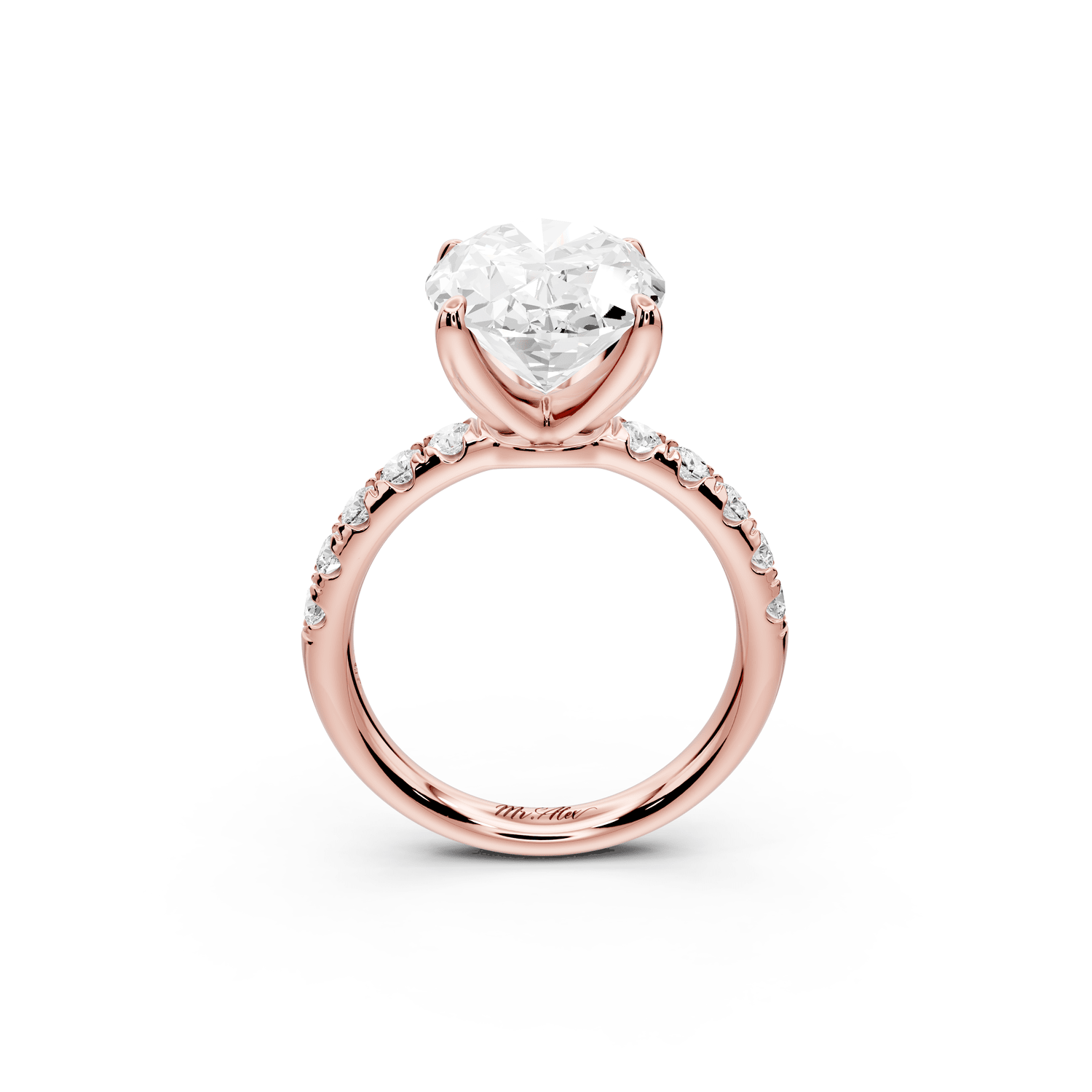 Valeria - 5ct 18k rose gold oval Scalloped Pavé Half Band Engagement Ring - Mr. Alex Jewelry