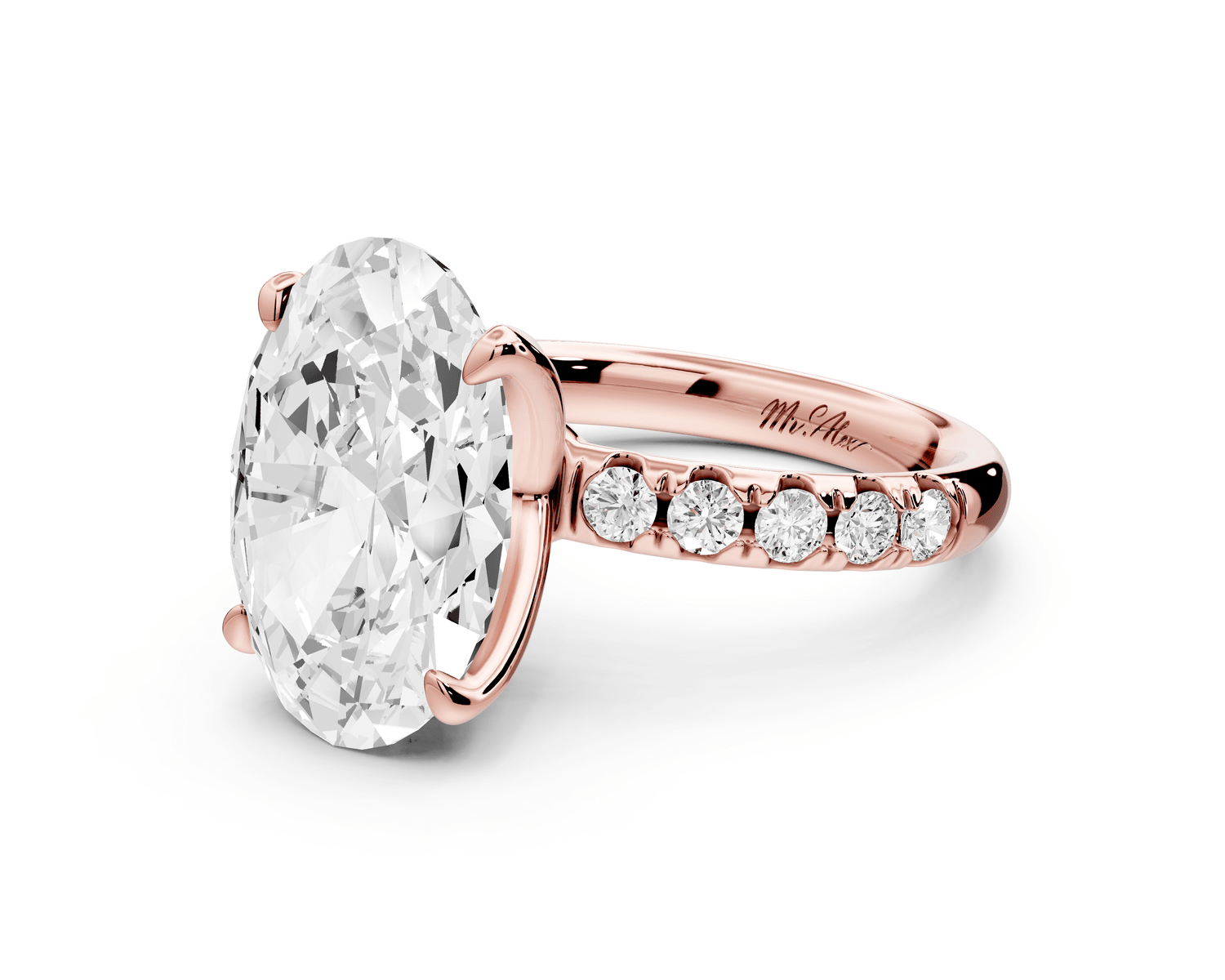 Valeria - 5ct 18k rose gold oval Scalloped Pavé Half Band Engagement Ring - Mr. Alex Jewelry