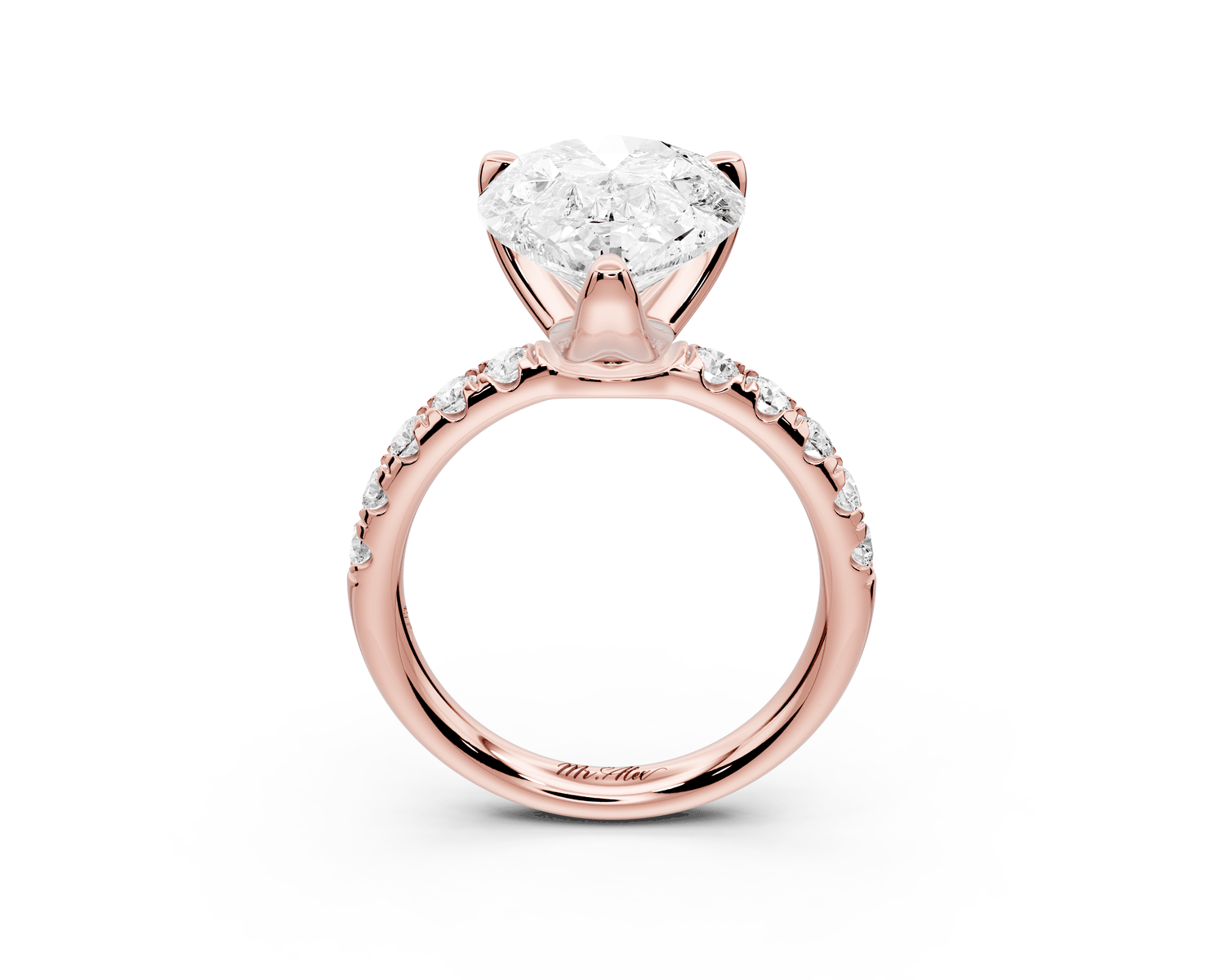 Valeria - 5ct 18k rose gold pear Scalloped Pavé Half Band Engagement Ring - Mr. Alex Jewelry