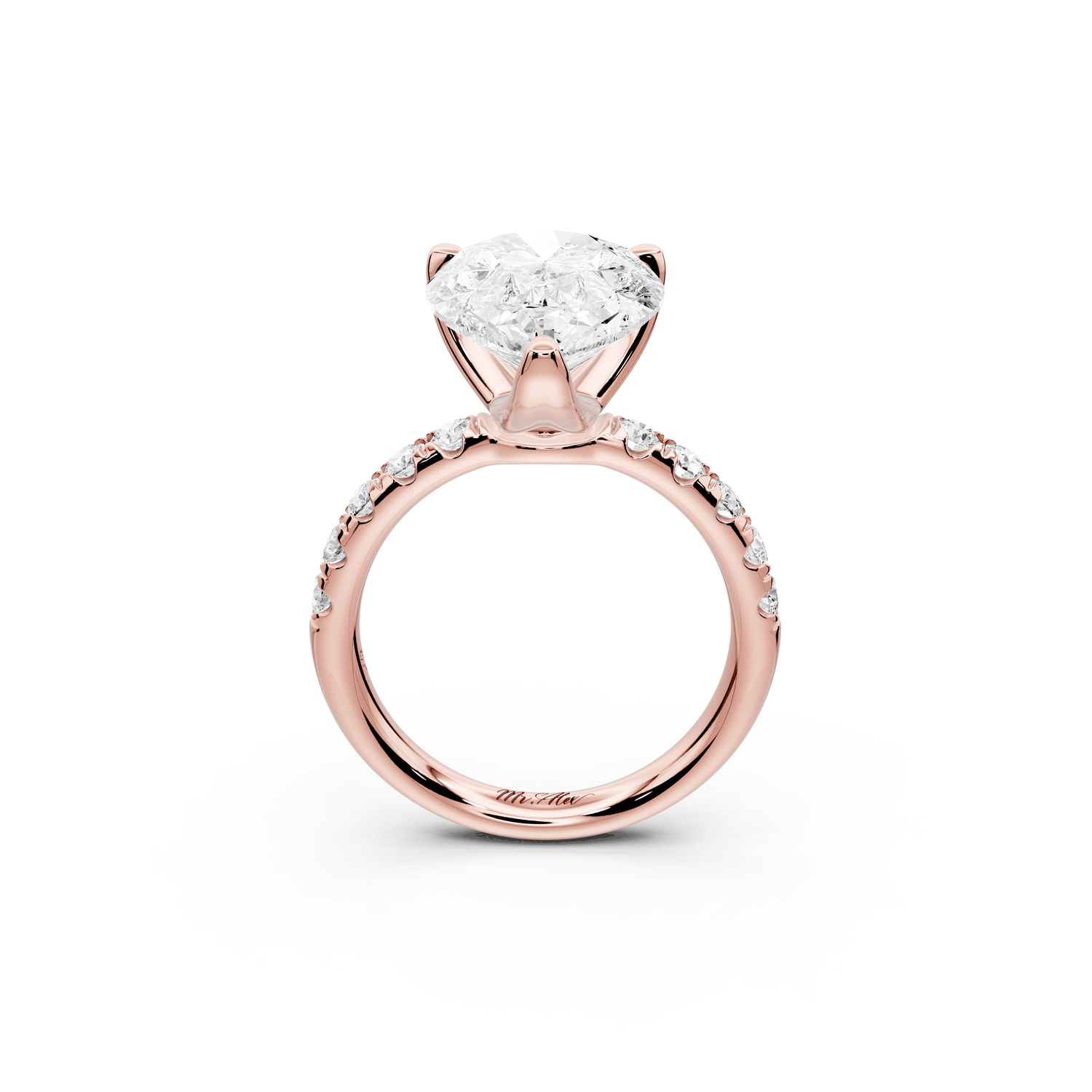 Valeria - 5ct 18k rose gold pear Scalloped Pavé Half Band Engagement Ring - Mr. Alex Jewelry