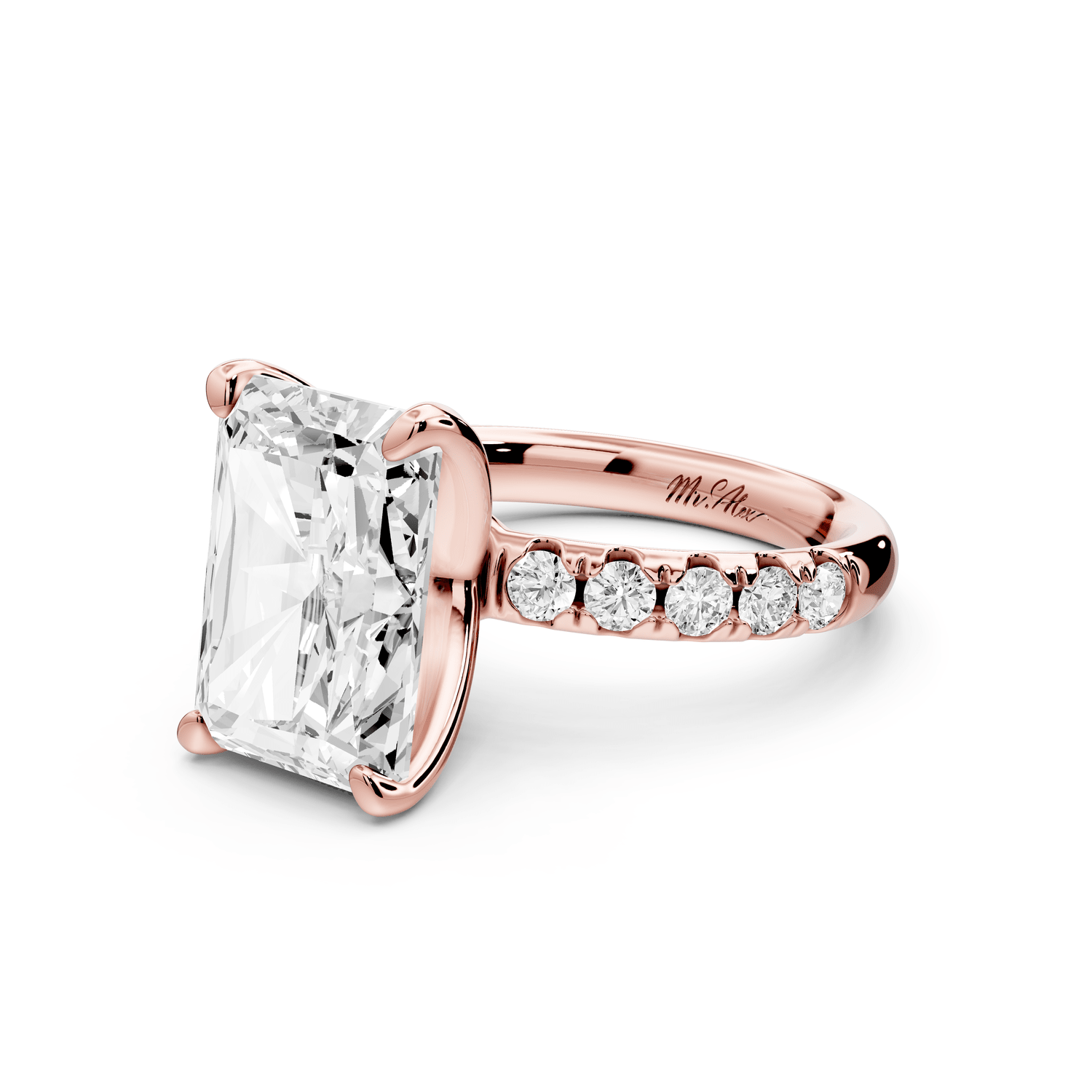 Valeria - 5ct 18k rose gold radiant Scalloped Pavé Half Band Engagement Ring - Mr. Alex Jewelry