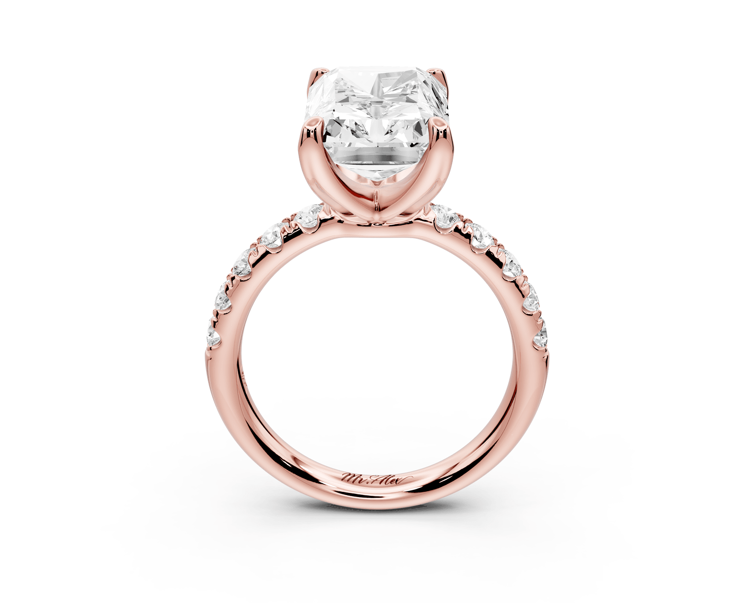Valeria - 5ct 18k rose gold radiant Scalloped Pavé Half Band Engagement Ring - Mr. Alex Jewelry