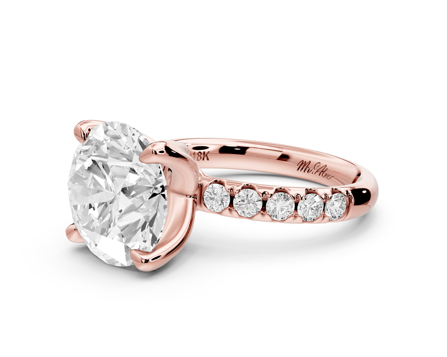 Valeria - 5ct 18k rose gold round Scalloped Pavé Half Band Engagement Ring - Mr. Alex Jewelry
