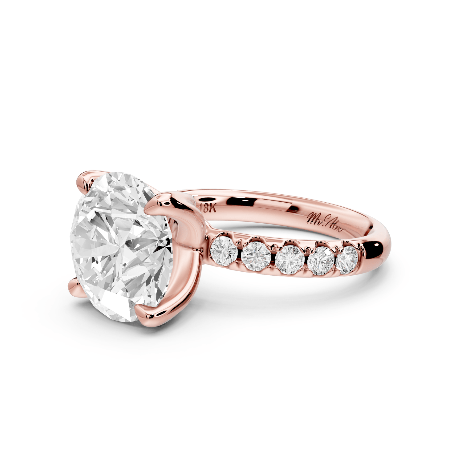 Valeria - 5ct 18k rose gold round Scalloped Pavé Half Band Engagement Ring - Mr. Alex Jewelry
