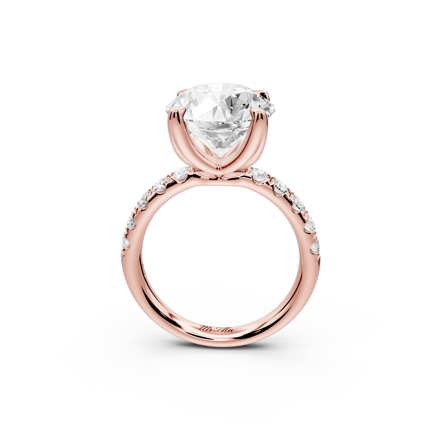 Valeria - 5ct 18k rose gold round Scalloped Pavé Half Band Engagement Ring - Mr. Alex Jewelry