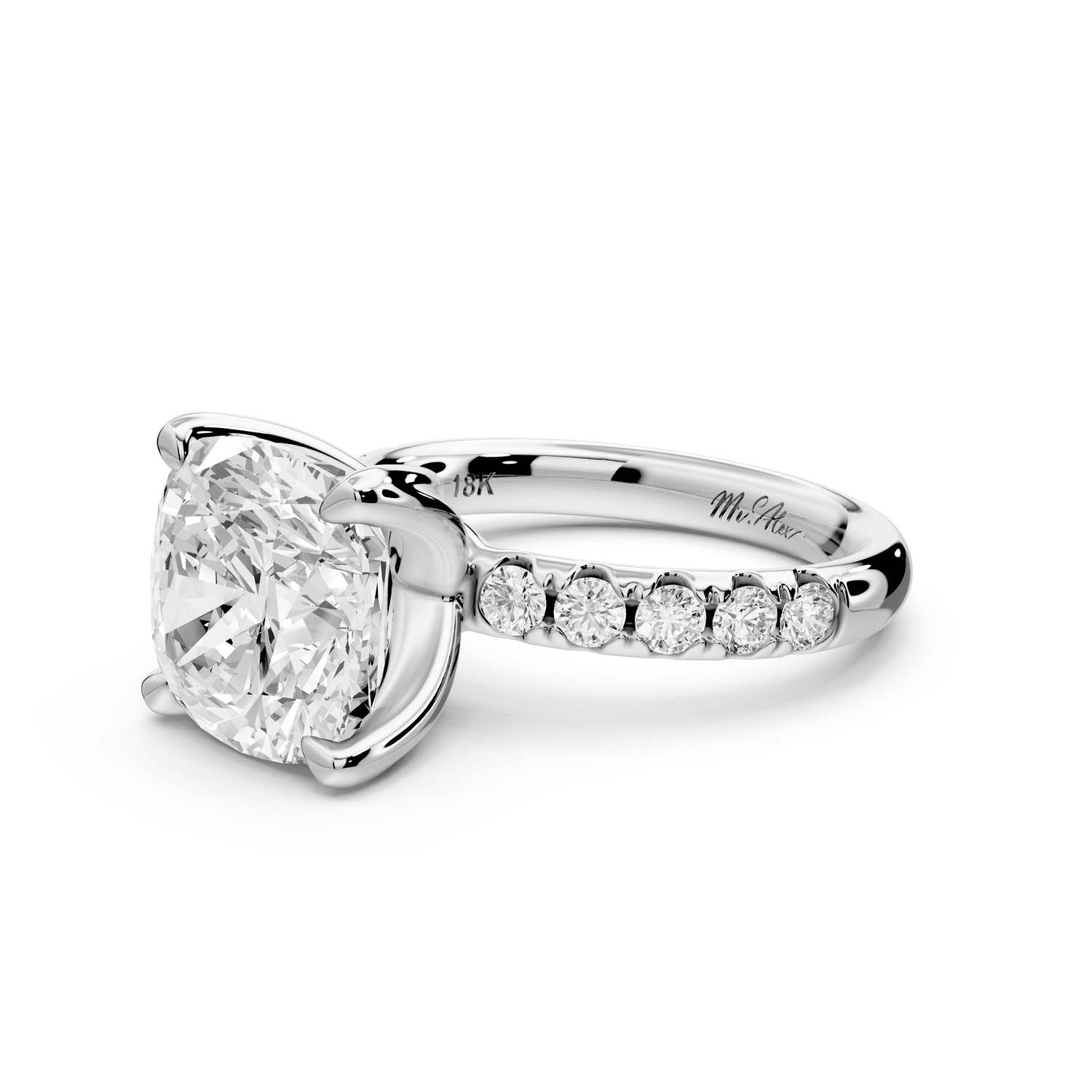 Valeria - 5ct 18k white gold cushion Scalloped Pavé Half Band Engagement Ring - Mr. Alex Jewelry
