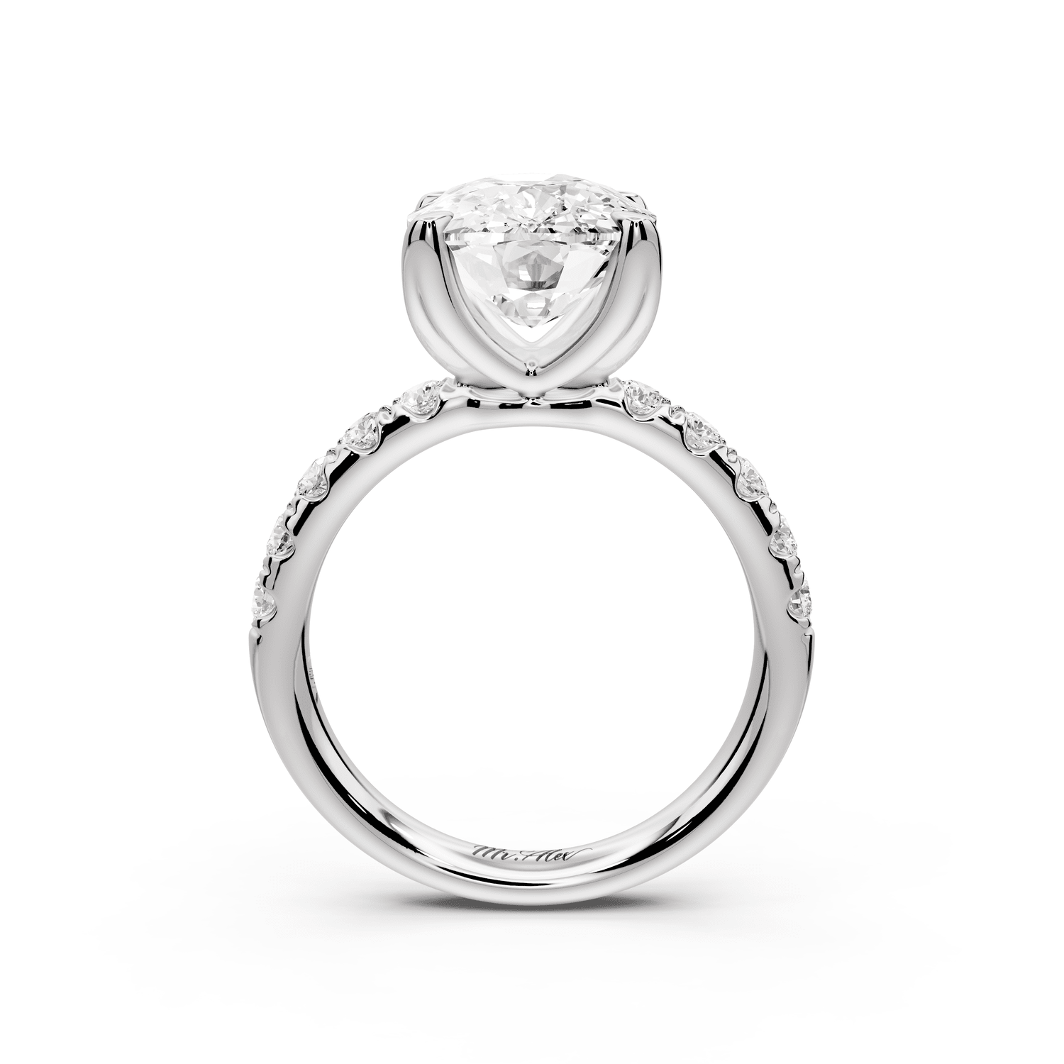 Valeria - 5ct 18k white gold ecushion Scalloped Pavé Half Band Engagement Ring - Mr. Alex Jewelry