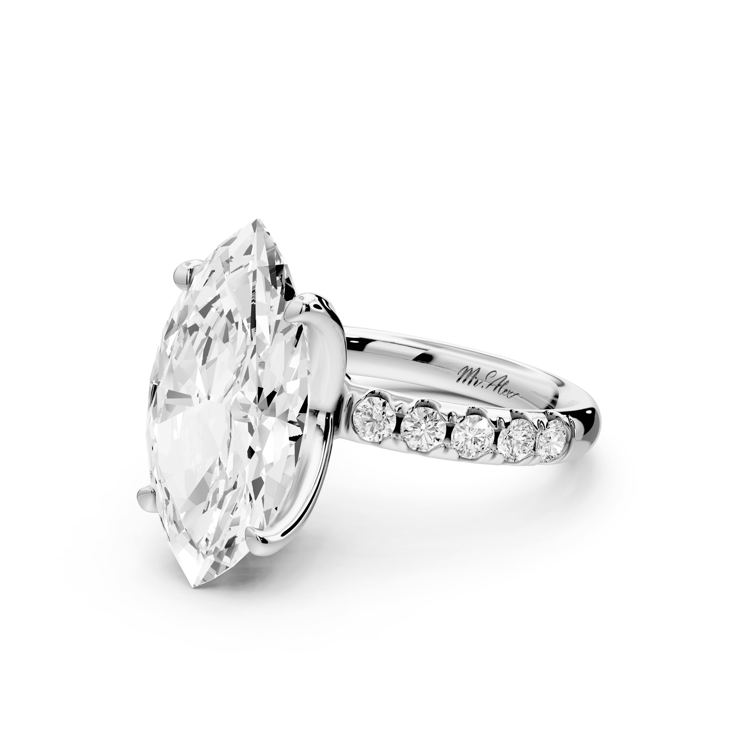 Valeria - 5ct 18k white gold marquise Scalloped Pavé Half Band Engagement Ring - Mr. Alex Jewelry