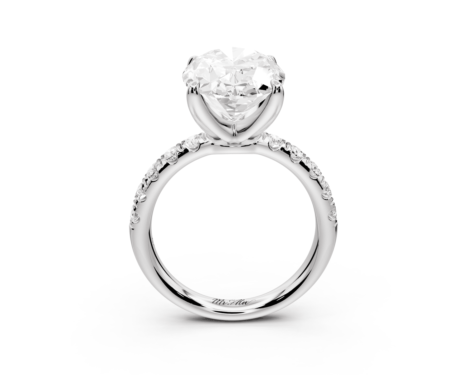 Valeria - 5ct 18k white gold oval Scalloped Pavé Half Band Engagement Ring - Mr. Alex Jewelry