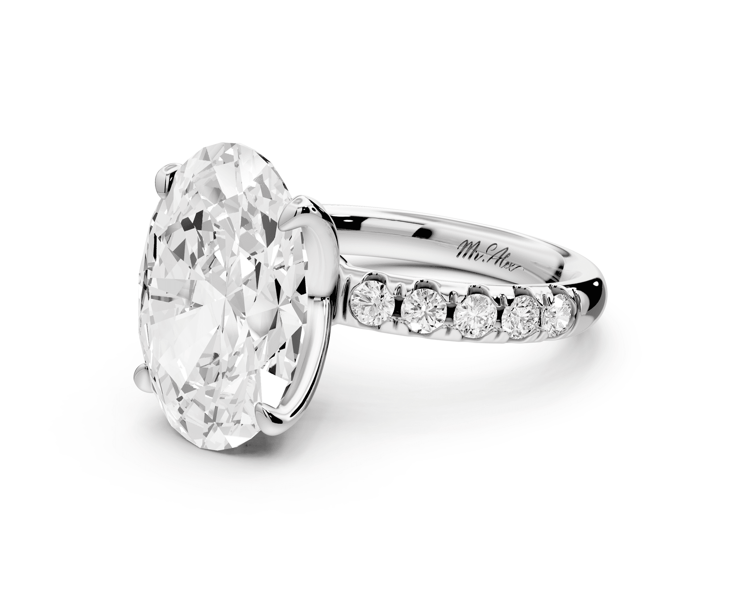 Valeria - 5ct 18k white gold oval Scalloped Pavé Half Band Engagement Ring - Mr. Alex Jewelry