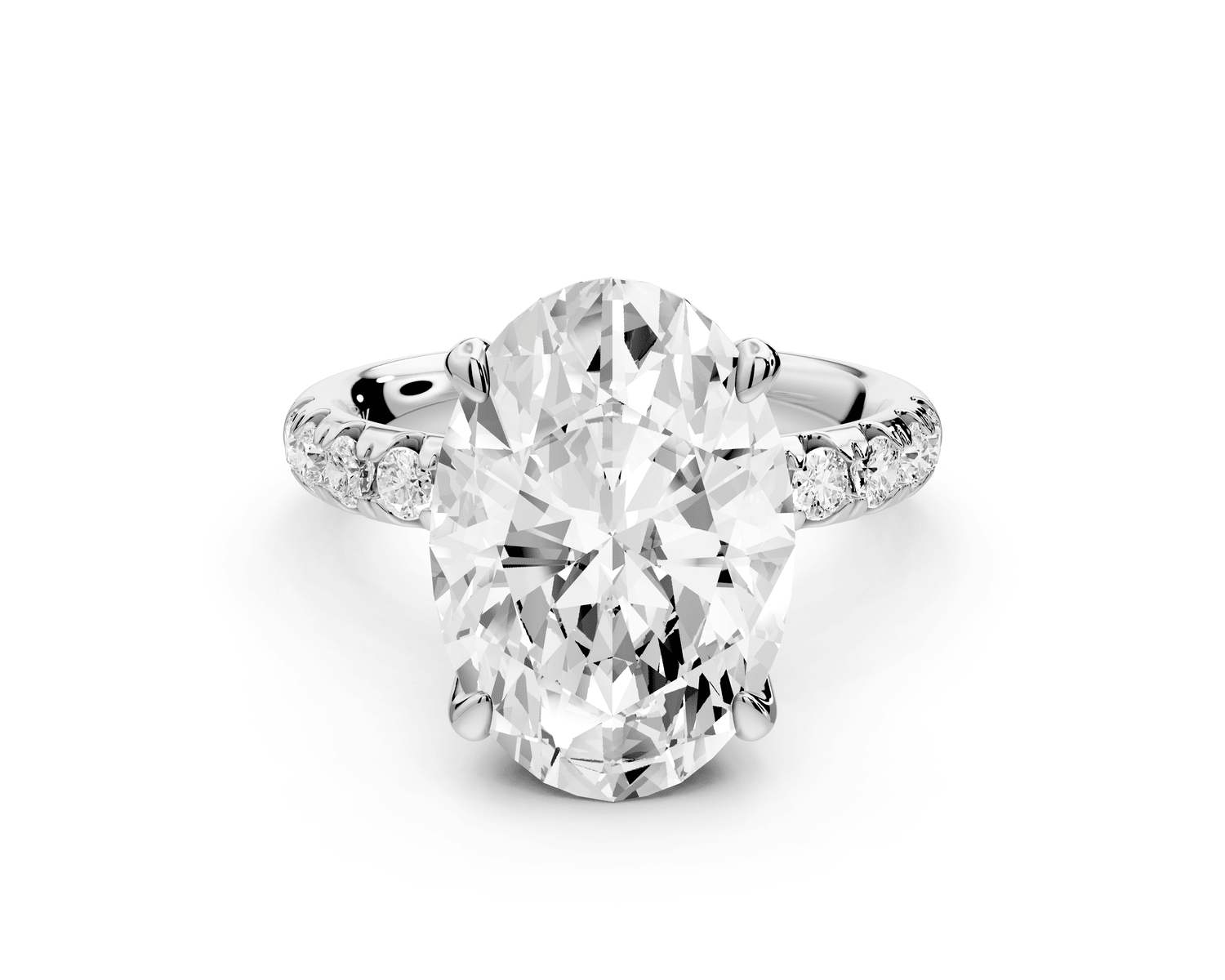 Valeria - 5ct 18k white gold oval Scalloped Pavé Half Band Engagement Ring - Mr. Alex Jewelry