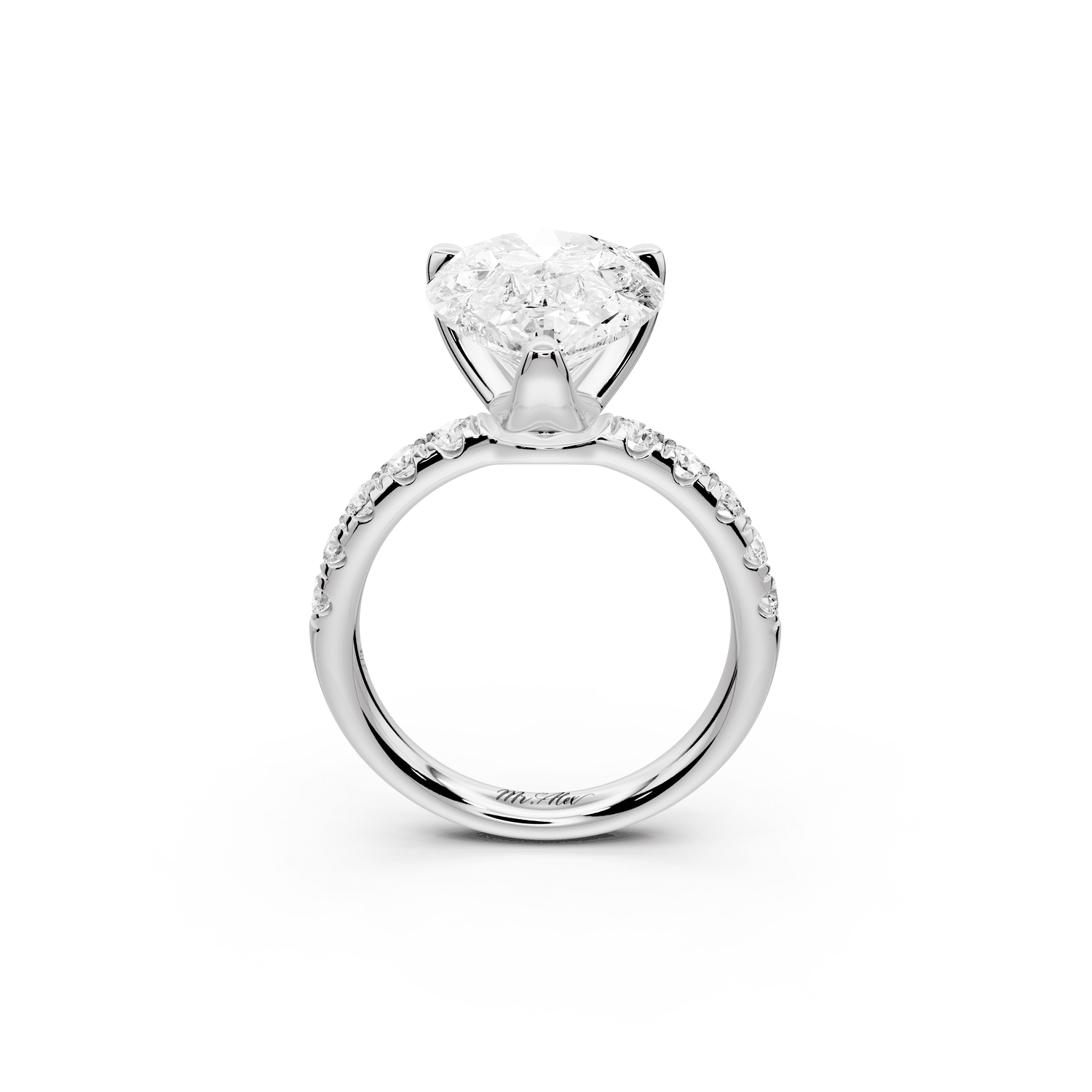 Valeria - 5ct 18k white gold pear Scalloped Pavé Half Band Engagement Ring - Mr. Alex Jewelry