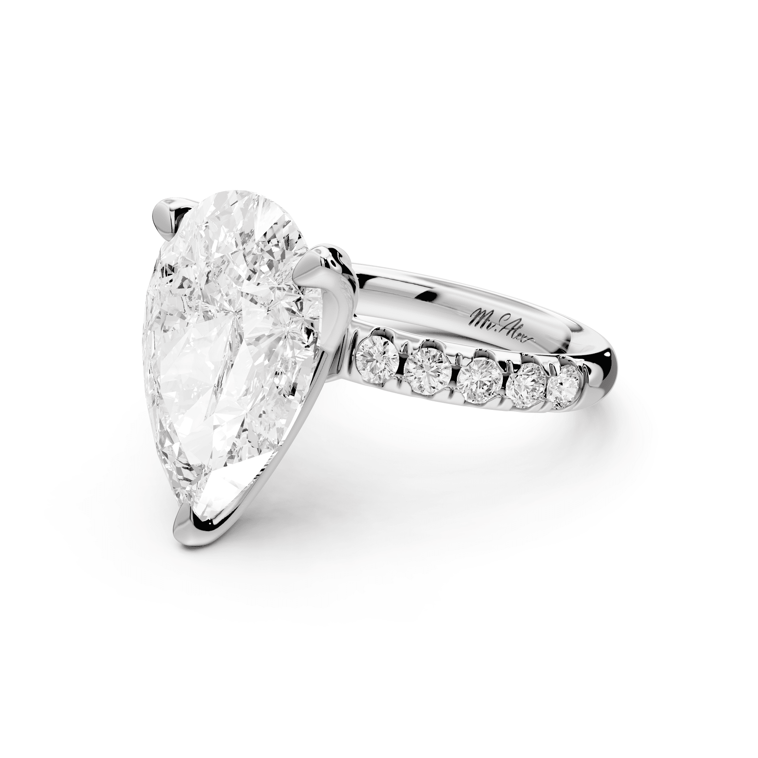 Valeria - 5ct 18k white gold pear Scalloped Pavé Half Band Engagement Ring - Mr. Alex Jewelry