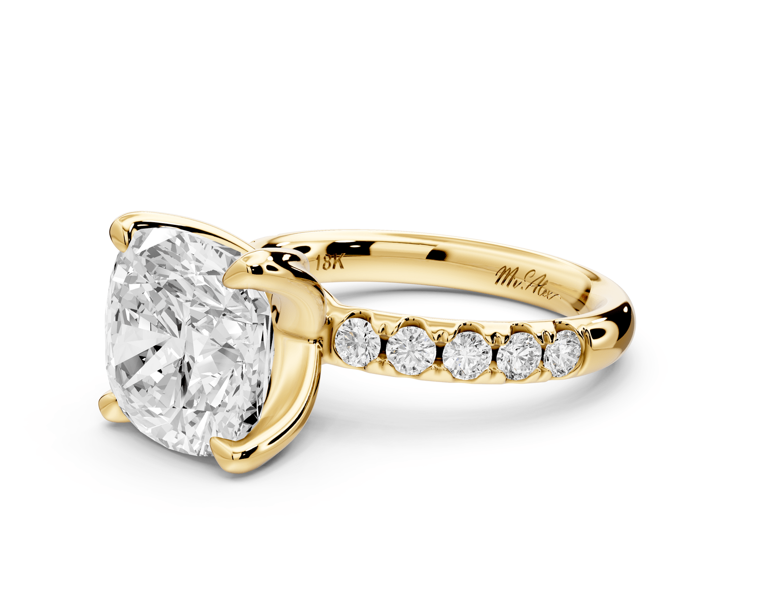 Valeria - 5ct 18k yellow gold cushion Scalloped Pavé Half Band Engagement Ring - Mr. Alex Jewelry