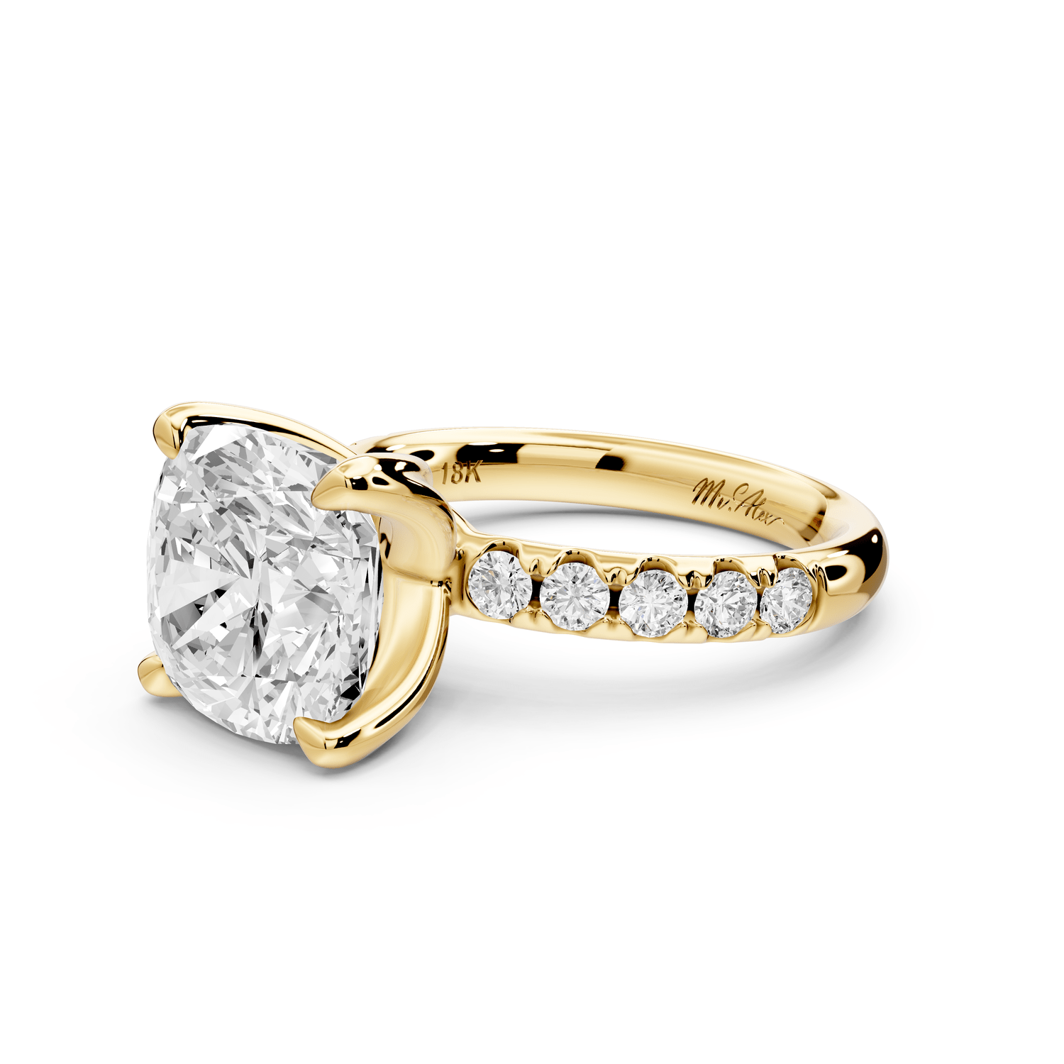 Valeria - 5ct 18k yellow gold cushion Scalloped Pavé Half Band Engagement Ring - Mr. Alex Jewelry