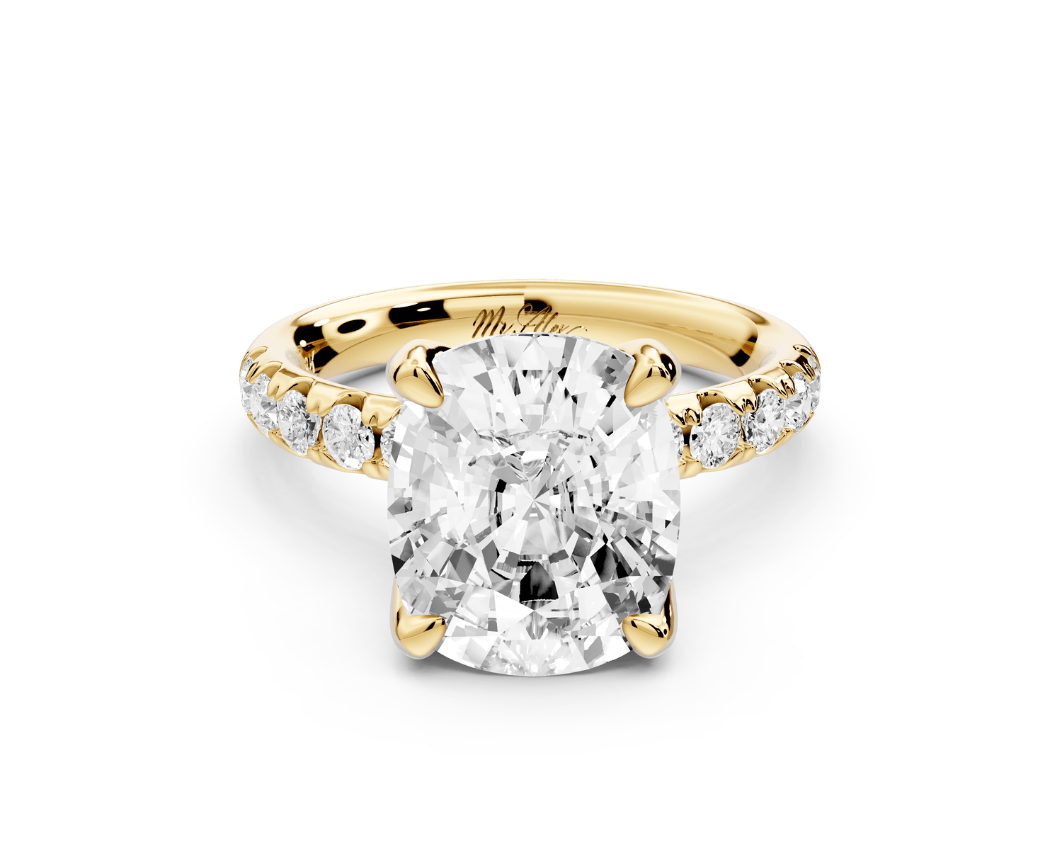 Valeria - 5ct 18k yellow gold ecushion Scalloped Pavé Half Band Engagement Ring - Mr. Alex Jewelry
