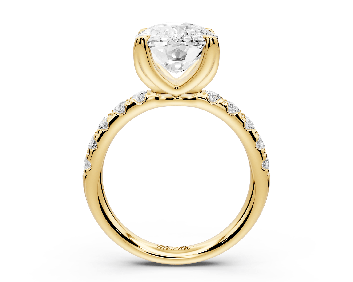 Valeria - 5ct 18k yellow gold ecushion Scalloped Pavé Half Band Engagement Ring - Mr. Alex Jewelry
