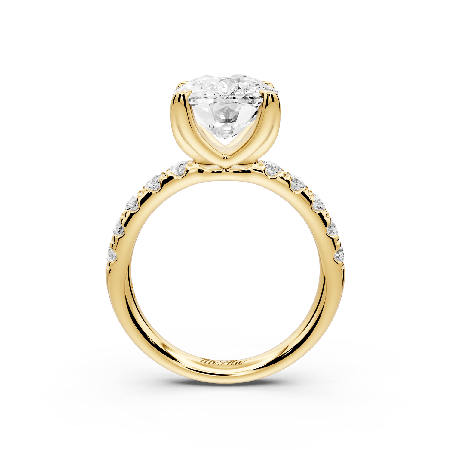Valeria - 5ct 18k yellow gold ecushion Scalloped Pavé Half Band Engagement Ring - Mr. Alex Jewelry