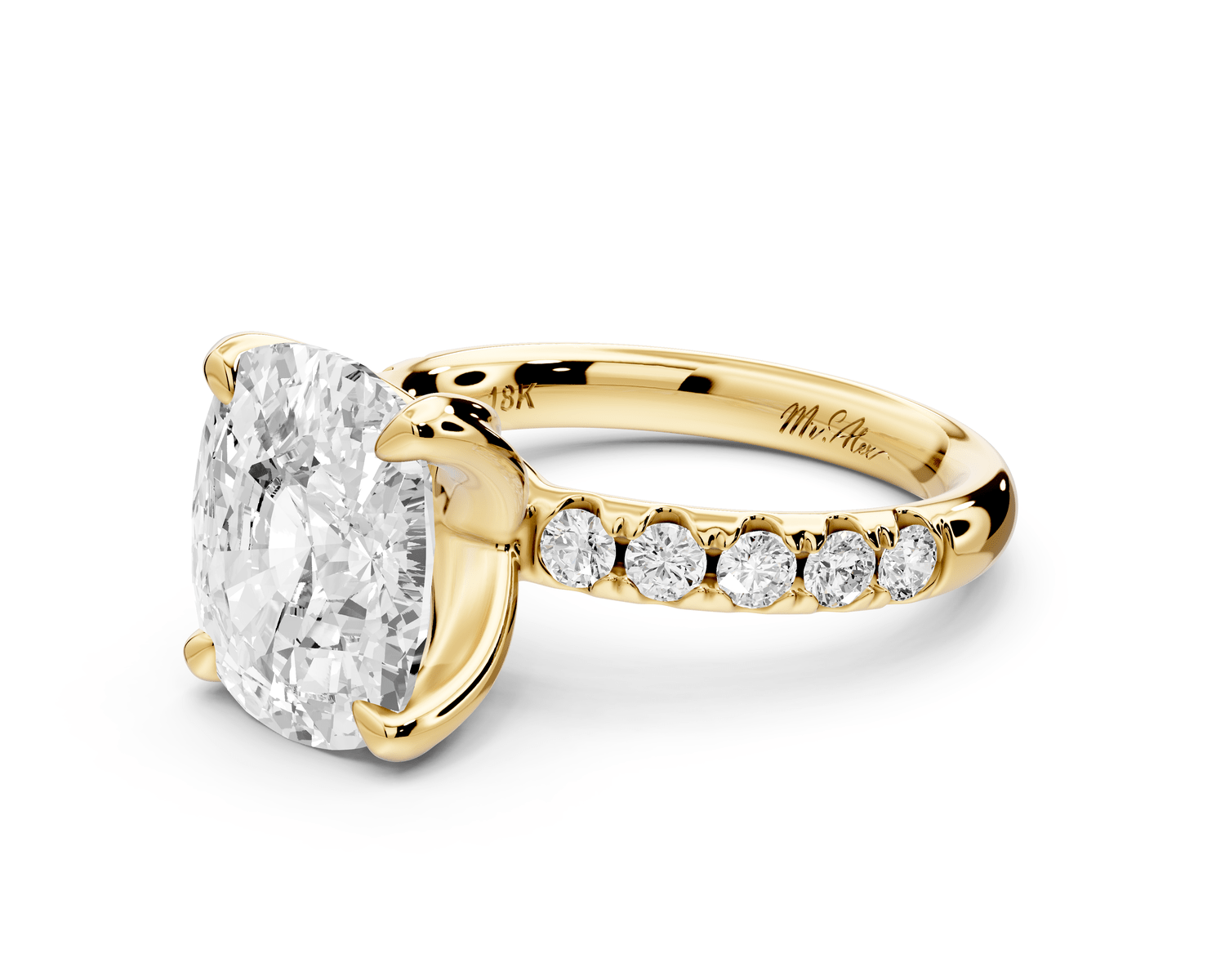 Valeria - 5ct 18k yellow gold ecushion Scalloped Pavé Half Band Engagement Ring - Mr. Alex Jewelry