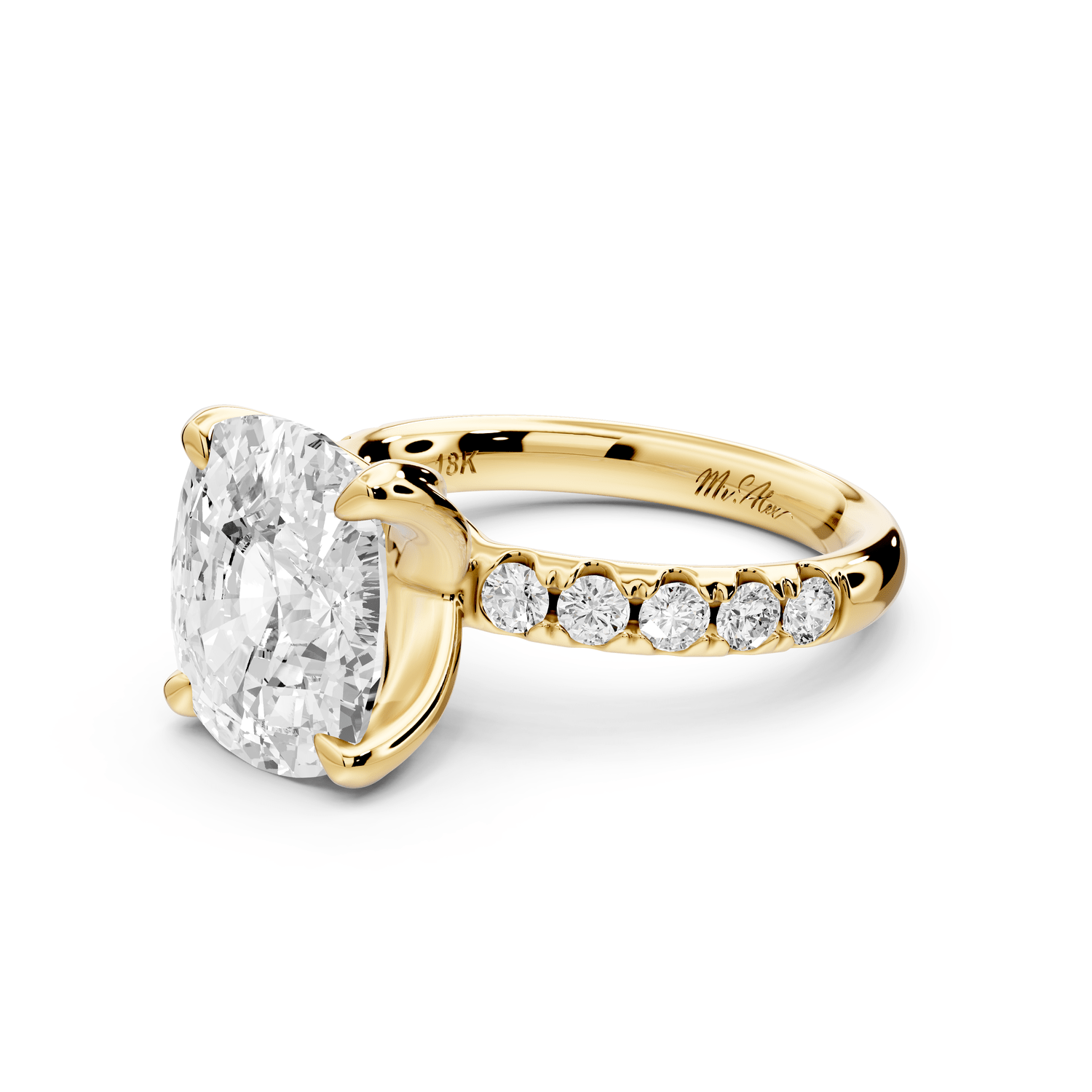 Valeria - 5ct 18k yellow gold ecushion Scalloped Pavé Half Band Engagement Ring - Mr. Alex Jewelry