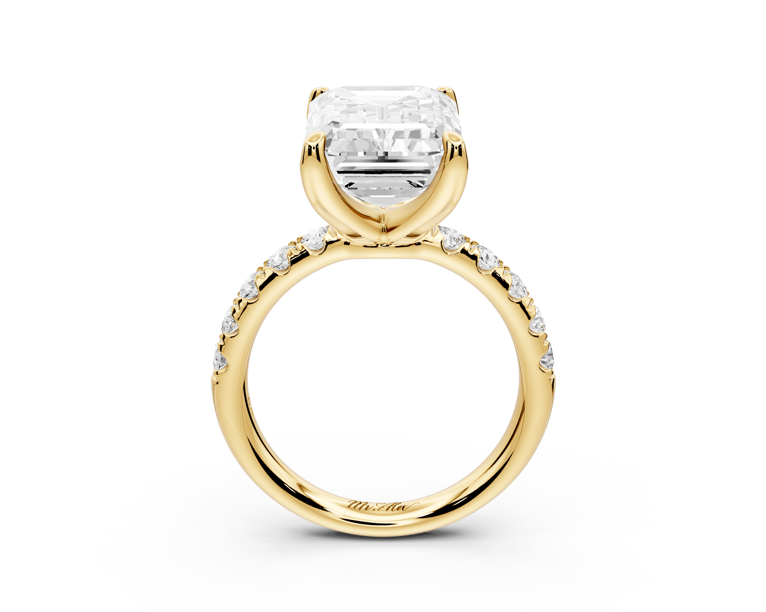 Valeria - 5ct 18k yellow gold emerald Scalloped Pavé Half Band Engagement Ring - Mr. Alex Jewelry