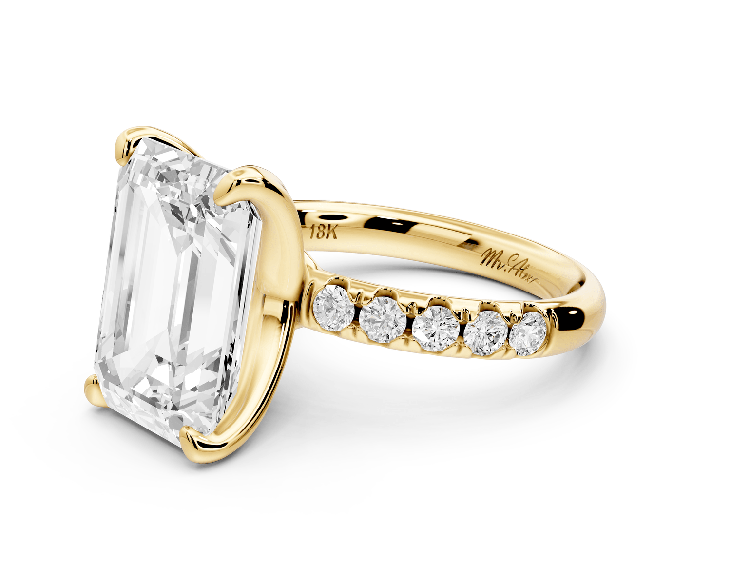 Valeria - 5ct 18k yellow gold emerald Scalloped Pavé Half Band Engagement Ring - Mr. Alex Jewelry