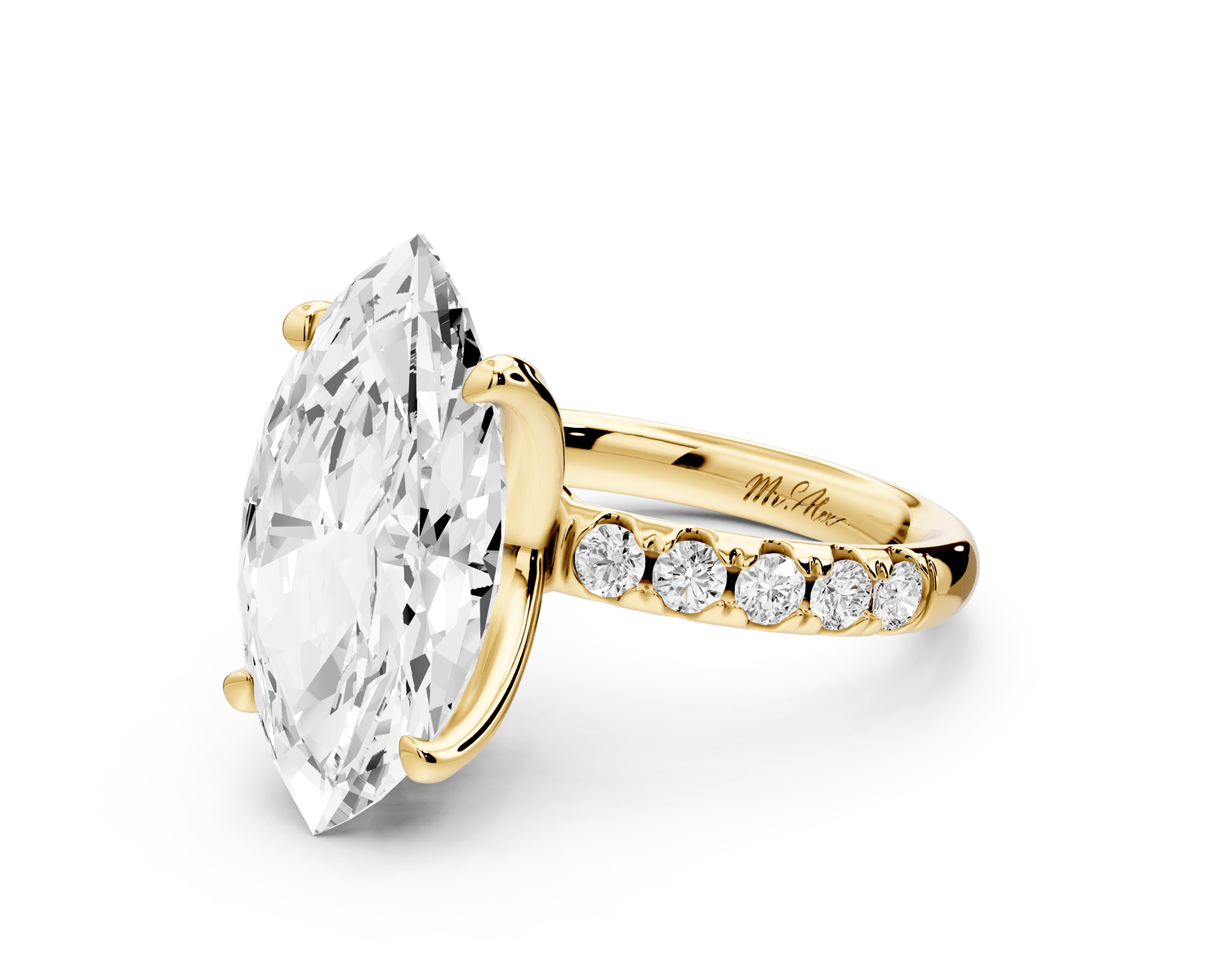 Valeria - 5ct 18k yellow gold marquise Scalloped Pavé Half Band Engagement Ring - Mr. Alex Jewelry