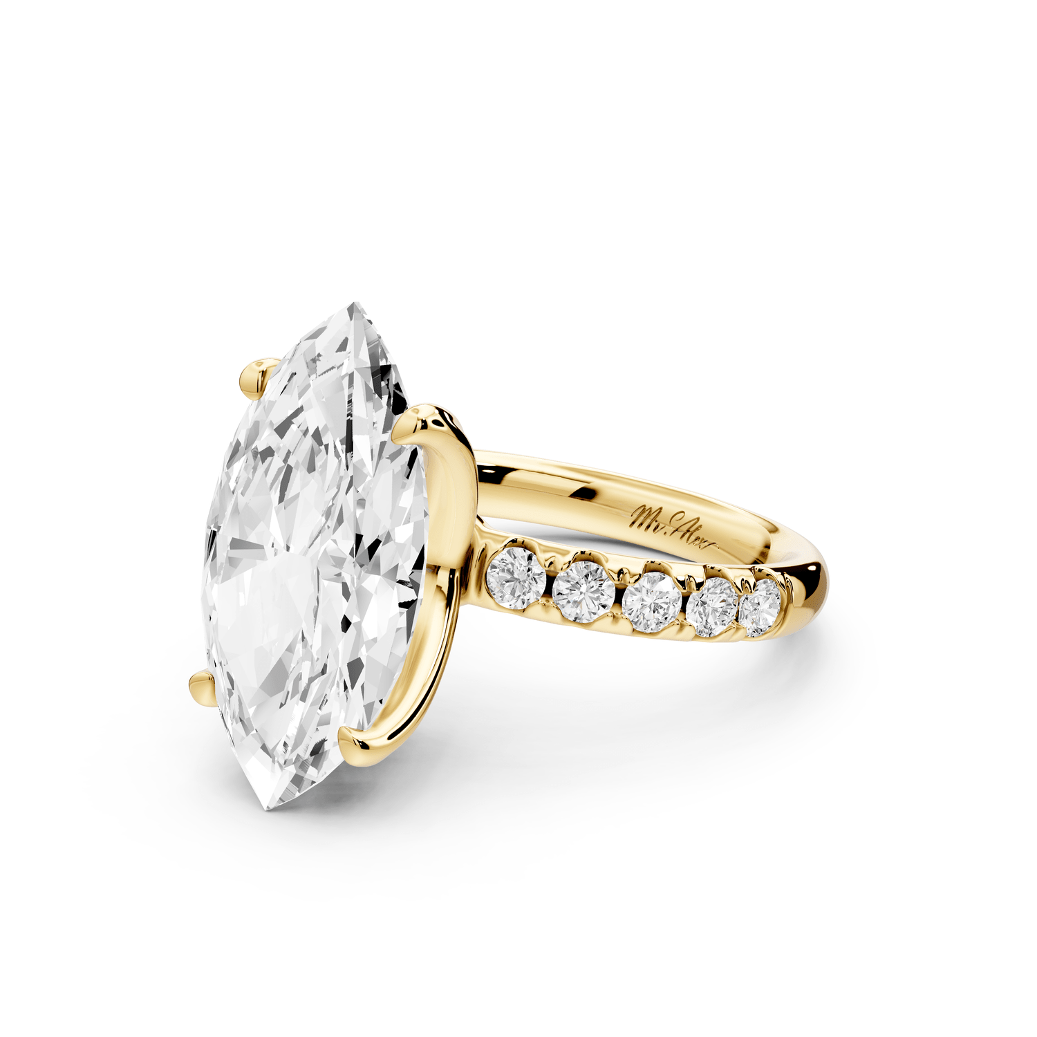 Valeria - 5ct 18k yellow gold marquise Scalloped Pavé Half Band Engagement Ring - Mr. Alex Jewelry