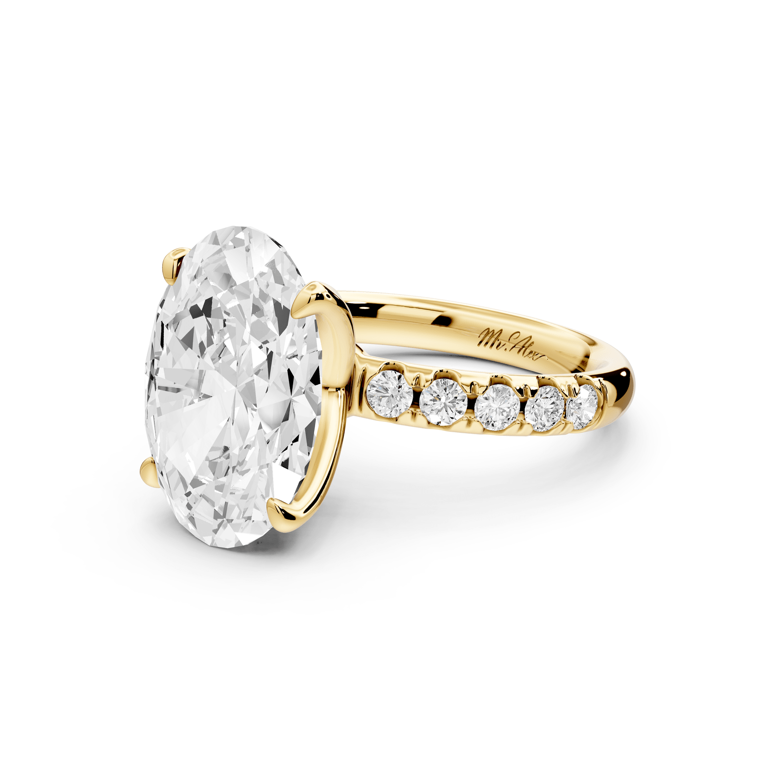 Valeria - 5ct 18k yellow gold oval Scalloped Pavé Half Band Engagement Ring - Mr. Alex Jewelry