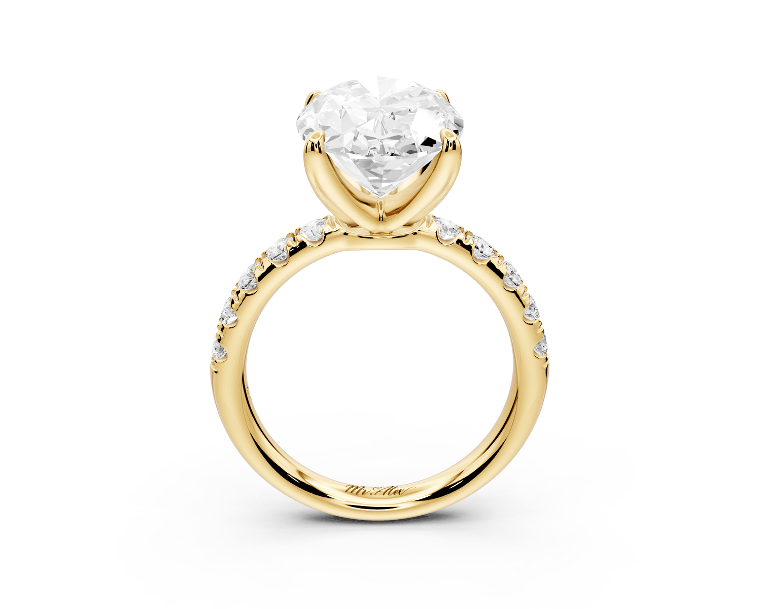Valeria - 5ct 18k yellow gold oval Scalloped Pavé Half Band Engagement Ring - Mr. Alex Jewelry