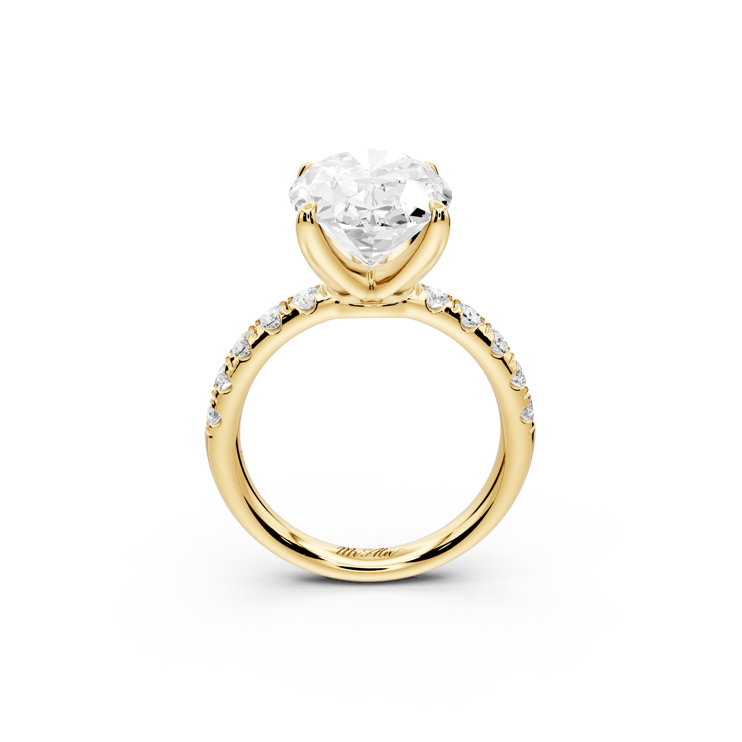 Valeria - 5ct 18k yellow gold oval Scalloped Pavé Half Band Engagement Ring - Mr. Alex Jewelry