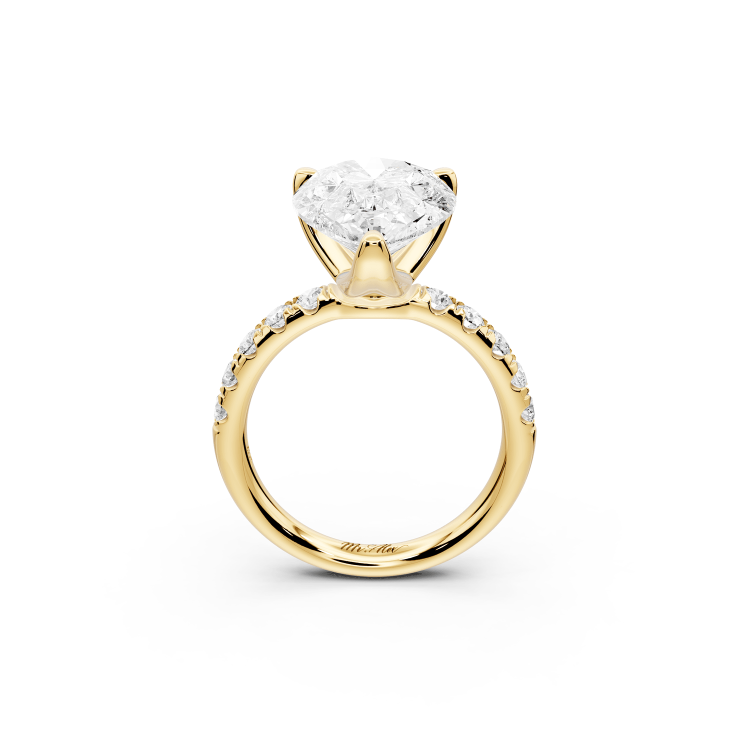 Valeria - 5ct 18k yellow gold pear Scalloped Pavé Half Band Engagement Ring - Mr. Alex Jewelry