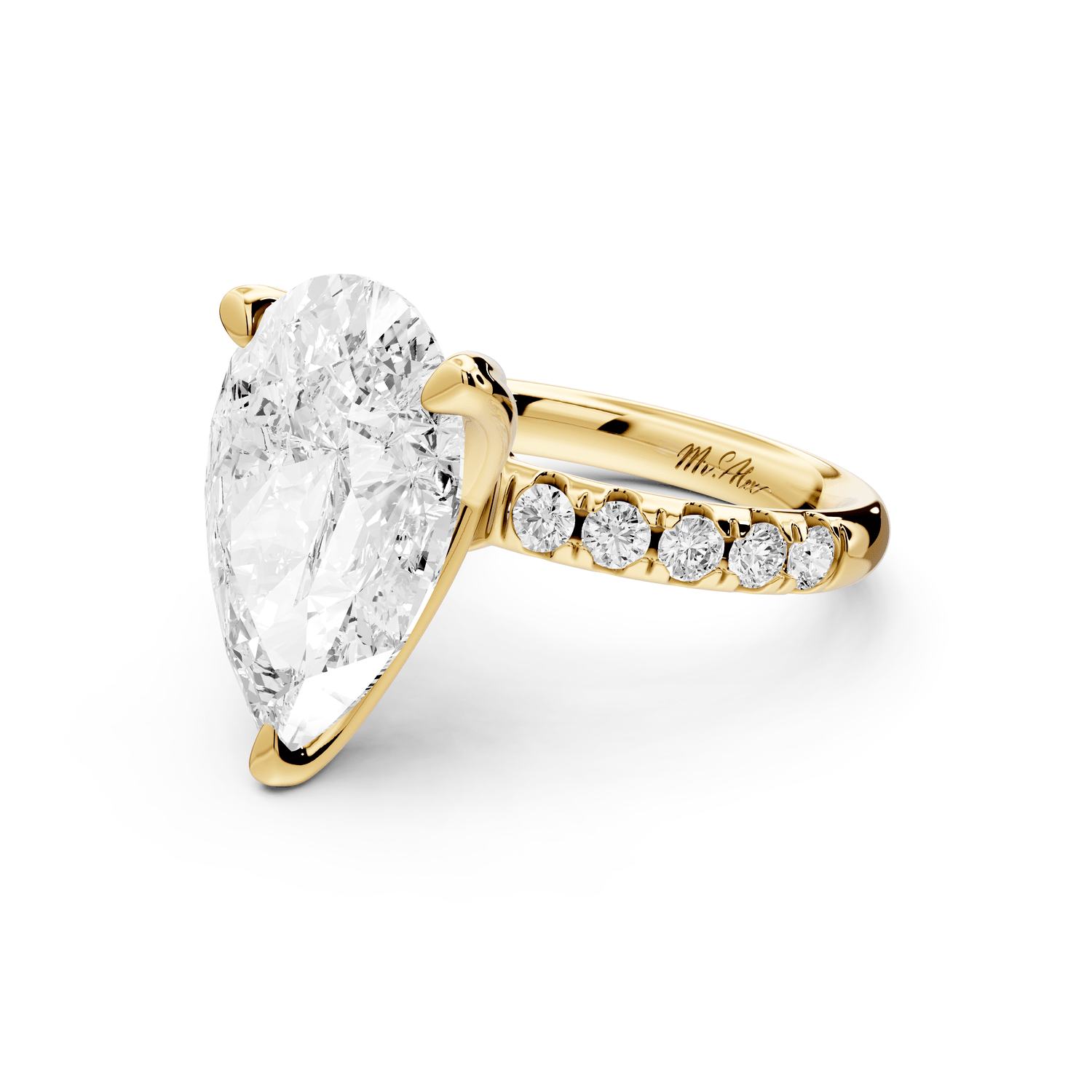 Valeria - 5ct 18k yellow gold pear Scalloped Pavé Half Band Engagement Ring - Mr. Alex Jewelry