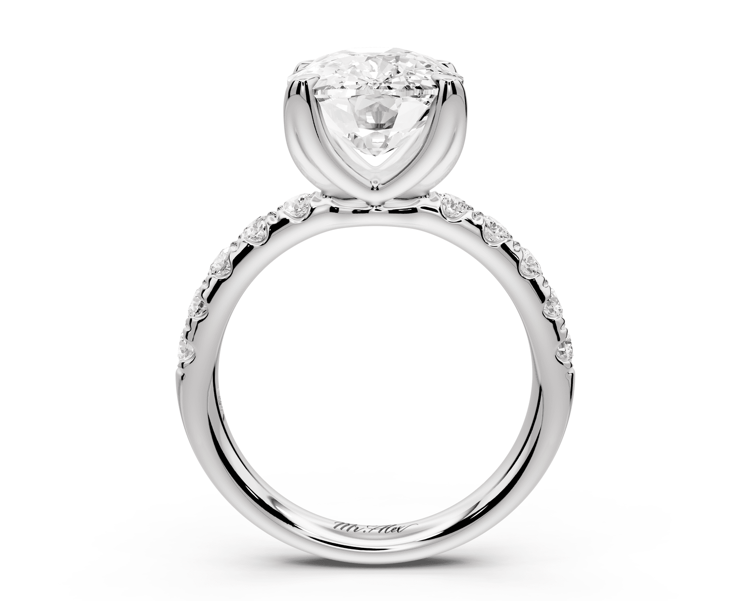 Valeria - 5ct platinum ecushion Scalloped Pavé Half Band Engagement Ring - Mr. Alex Jewelry