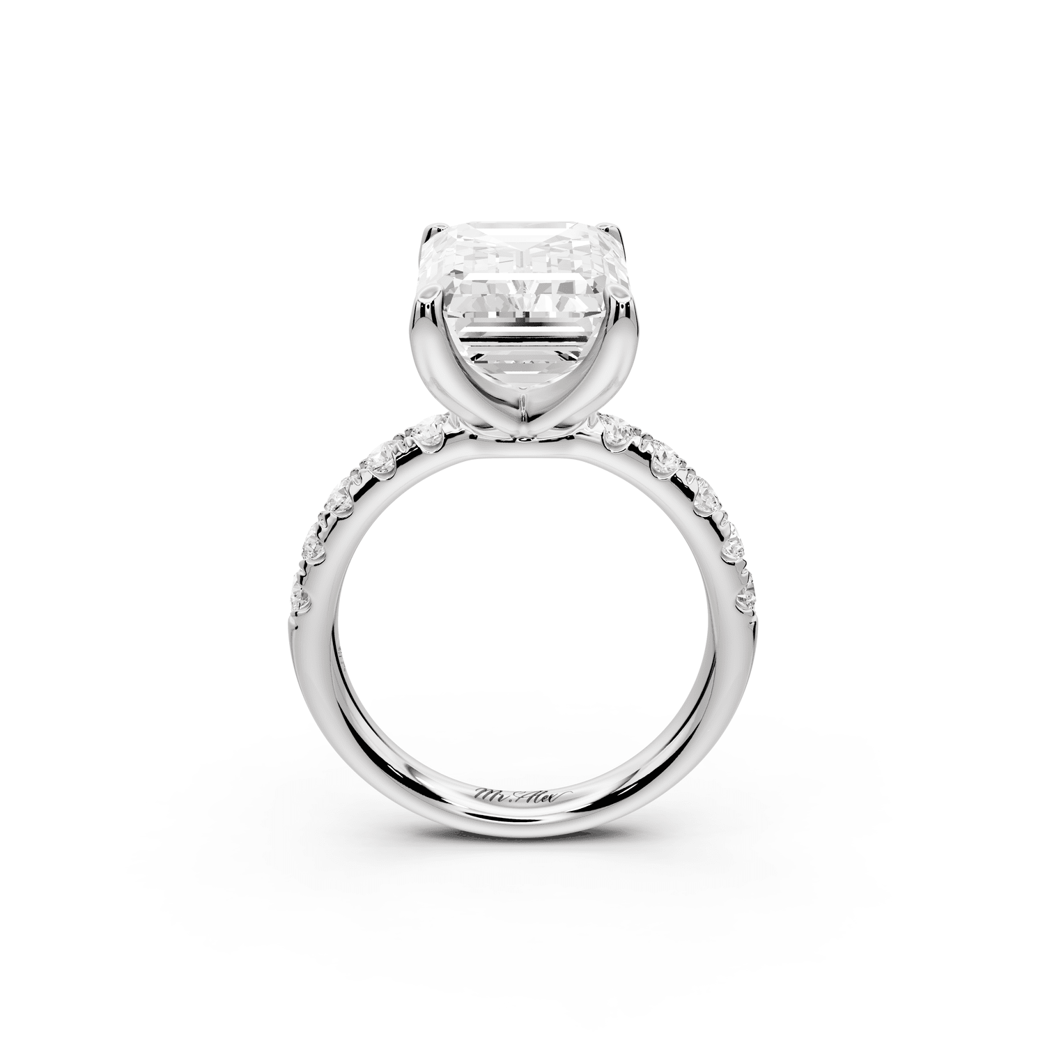 Valeria - 5ct platinum emerald Scalloped Pavé Half Band Engagement Ring - Mr. Alex Jewelry