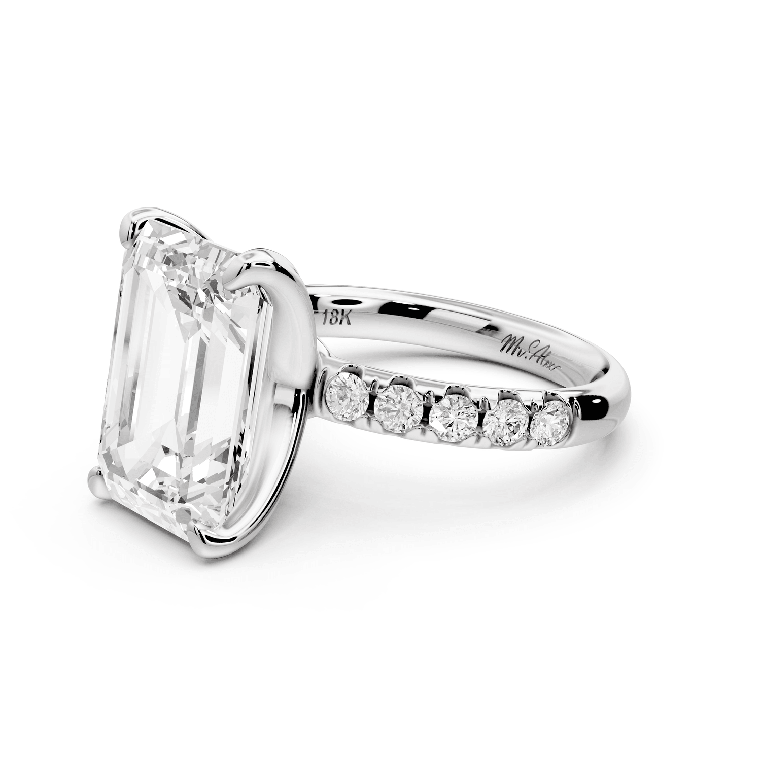 Valeria - 5ct platinum emerald Scalloped Pavé Half Band Engagement Ring - Mr. Alex Jewelry