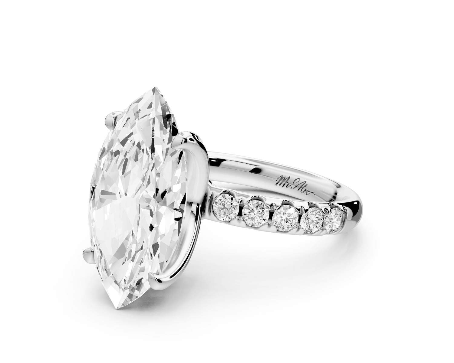 Valeria - 5ct platinum marquise Scalloped Pavé Half Band Engagement Ring - Mr. Alex Jewelry